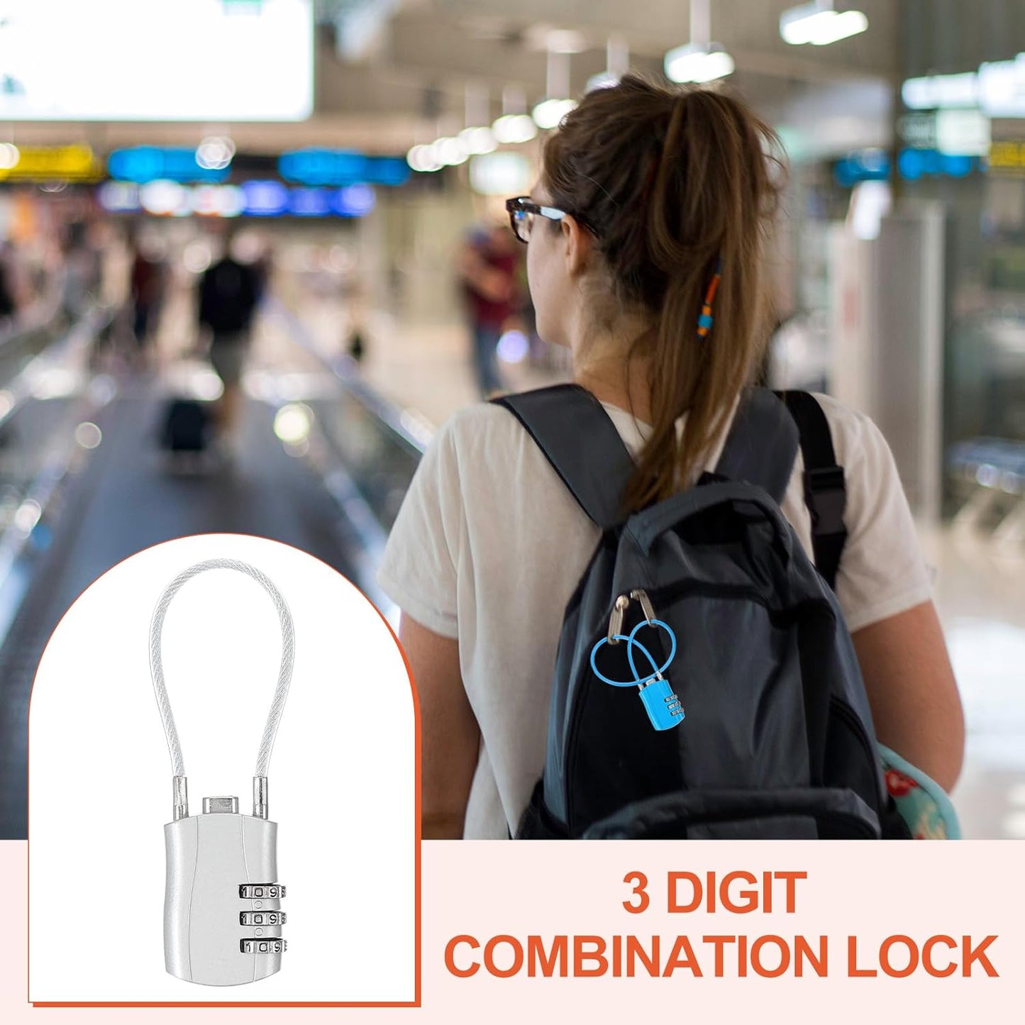 MECCANIXITY 2 Pcs Luggage Travel Lock, 3 Digit Cable Combination Lock 1-3/16" Width Body with 5"