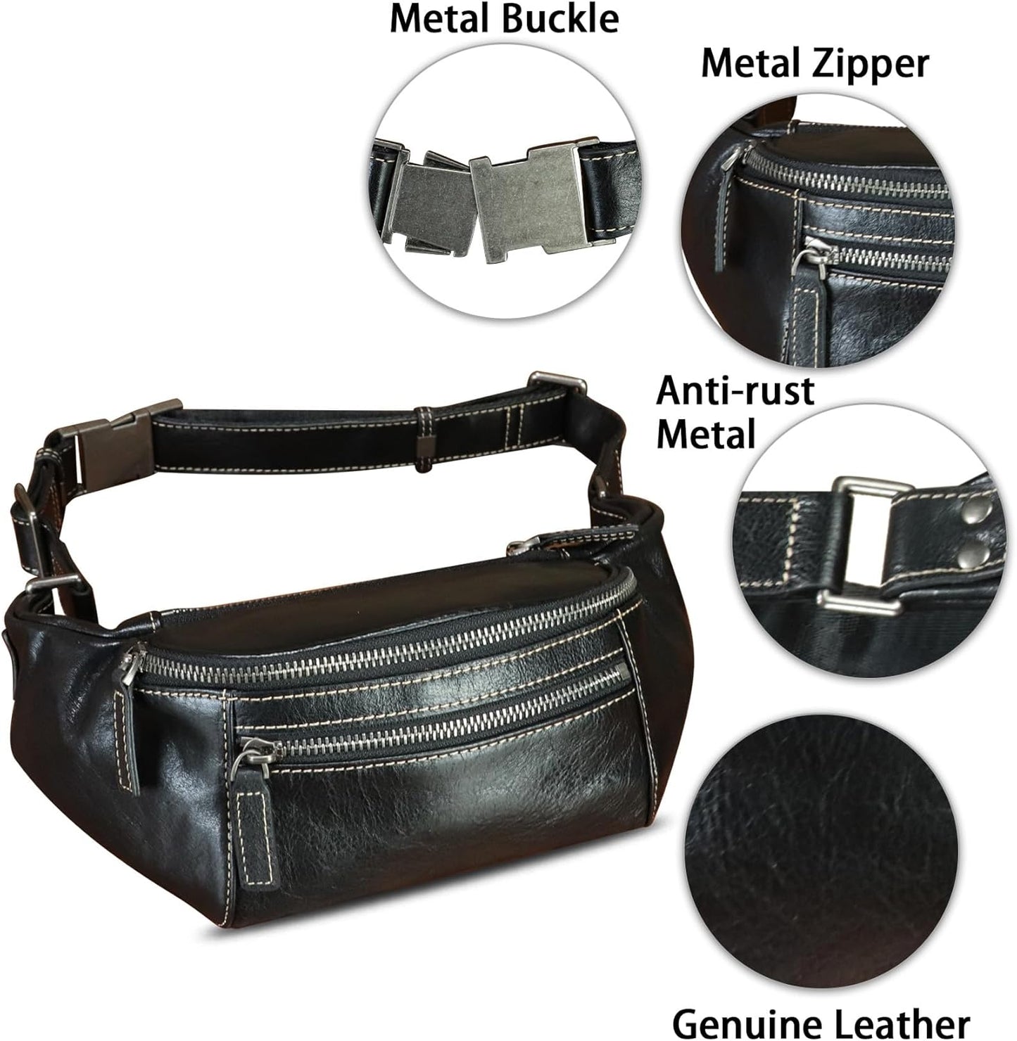 Genuine Leather Fanny Pack for Women and Men Vintage Real Leather Waist Bag Hip Bum Crossbody Sling Bag
