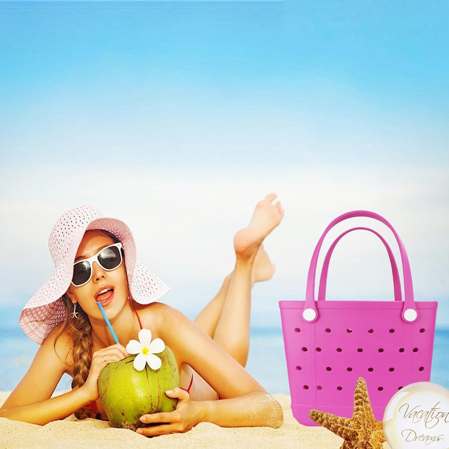 Rubber Beach Bag Tote Bag For Women Large Sandproof Travel Tote Bags For Beach Outdoor Sports