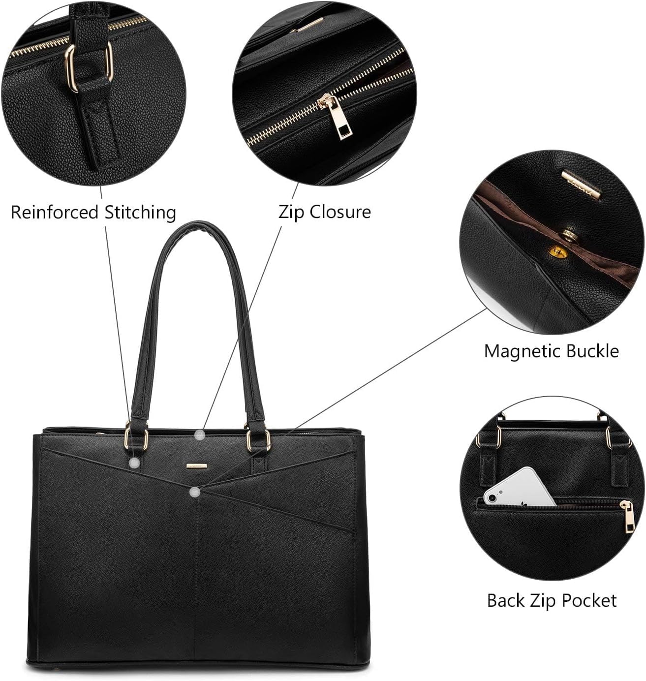 LOVEVOOK Laptop Bag for Women 17.3 Inch Tote Bags Waterproof Leather Briefcase Computer Women