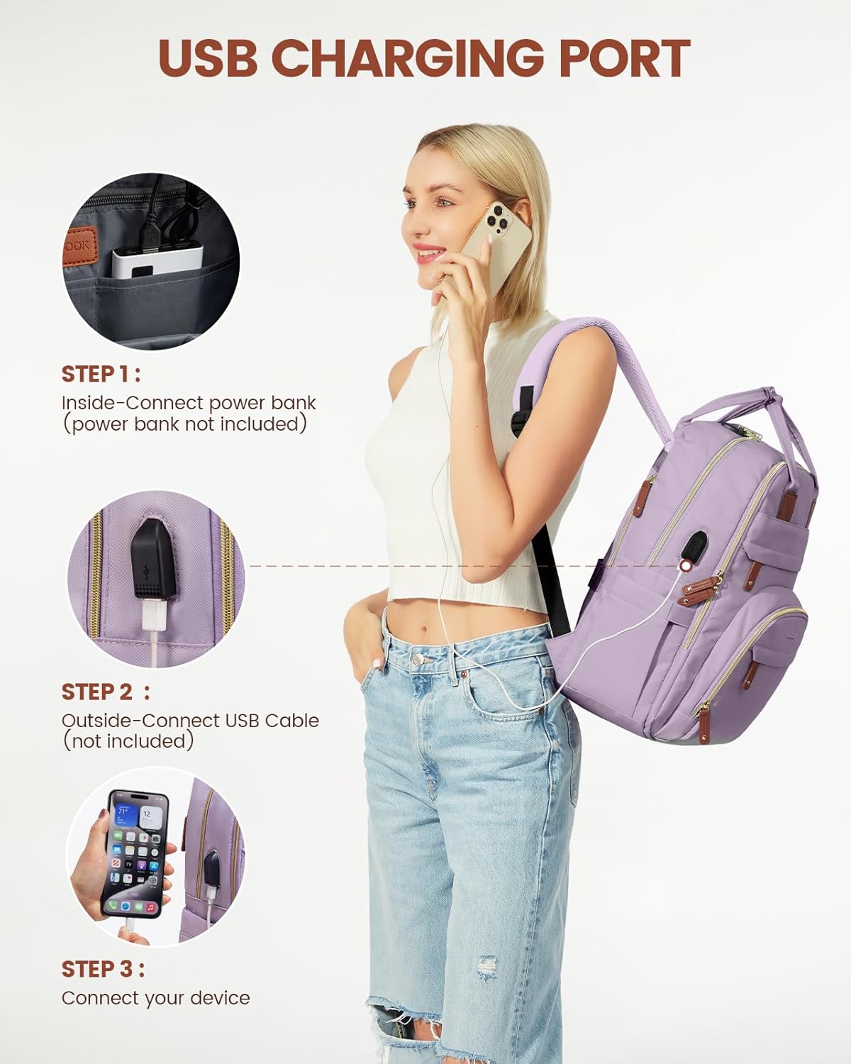 LOVEVOOK Laptop Backpack Purse for Women, Unisex Large Capacity 17 Inch Travel Anti-theft Bag, Work Business Computer Bags backpack, Casual Hiking Daypack with Lock, Light Purple