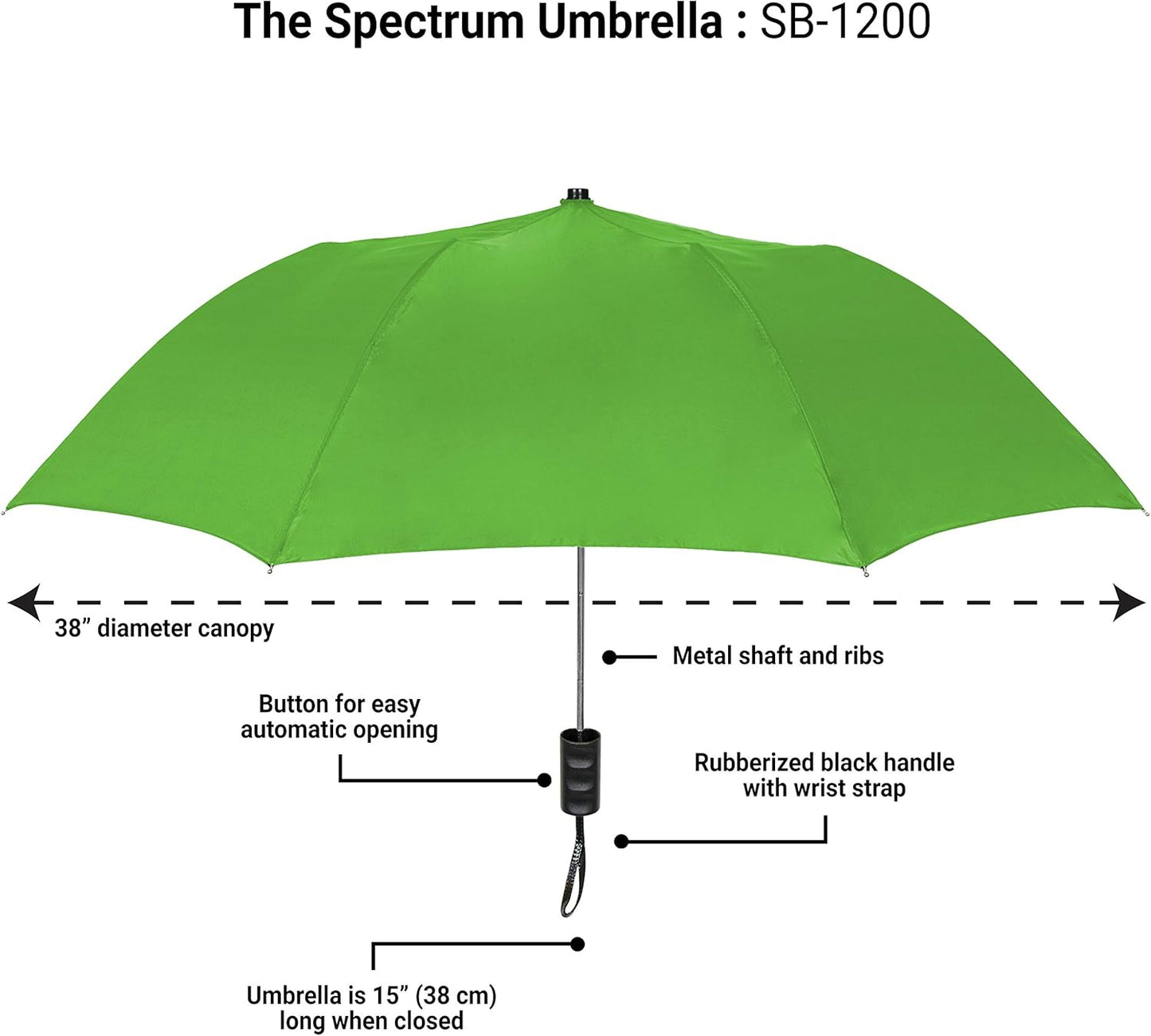 The Spectrum Popular Style 42" Automatic Open Compact Travel Umbrella for Rain, Wind & Sun, Sturdy Lightweight Small Portable Stick Umbrella for Men and Women