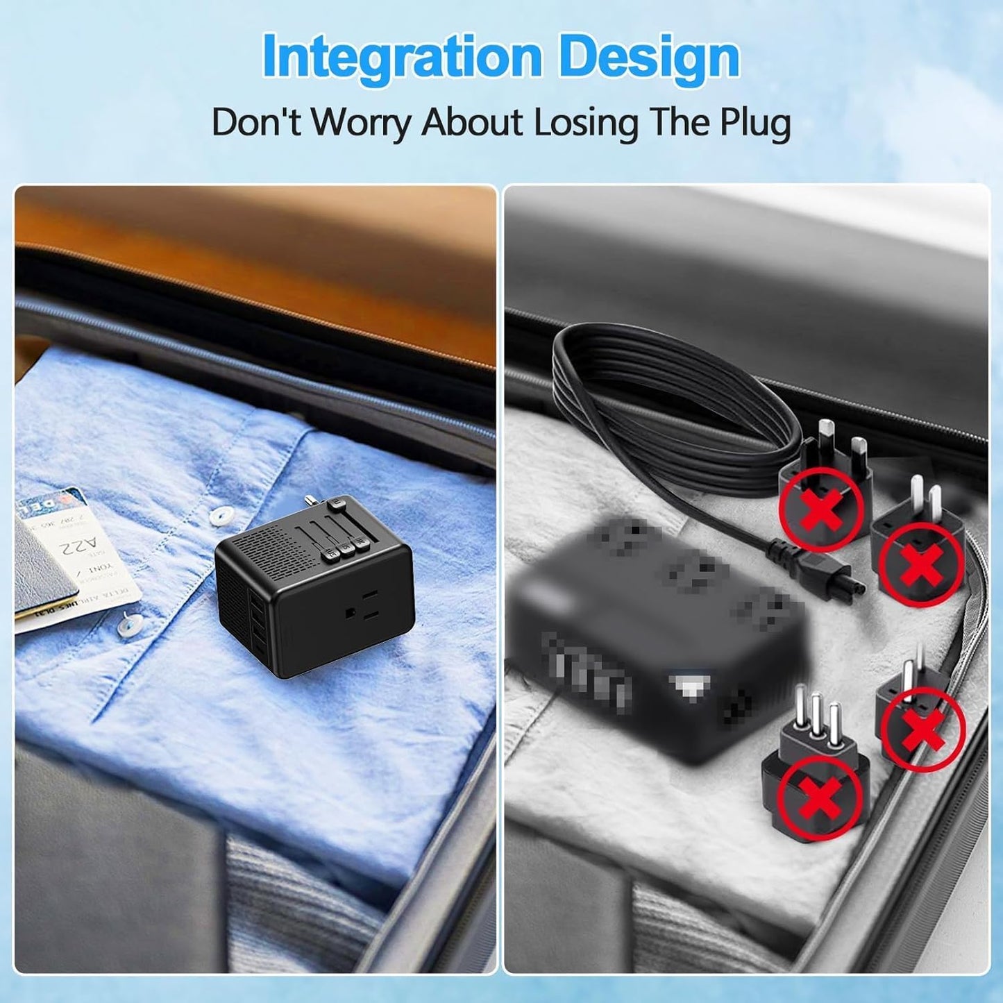 220V to 110V Voltage Converter US to Europe for Hair Dryer with Fast Charging 2 USB A 2 USB C, Power Converter Adapter Combo International Adapter C A I G (Black)