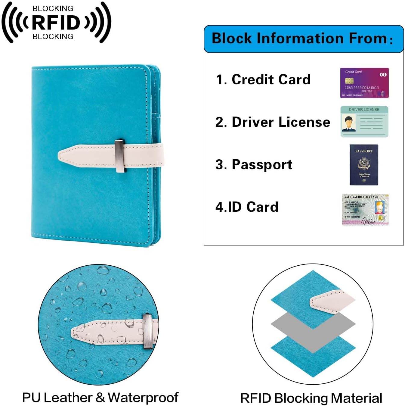 Passport Holder with Airtag for Women/Men,Airtag Passport Wallet for Travel,Cute Passport Holder Rfid Blocking,Travel Wallet for Cards Passport Cover Case (Blue)