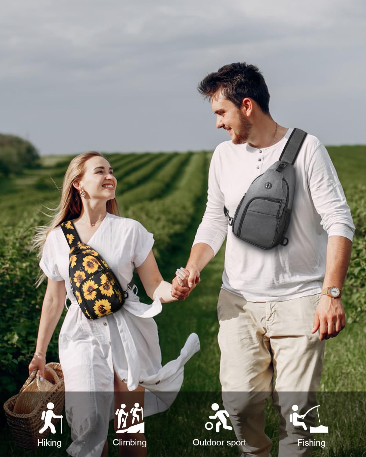 Crossbody Bags for Women Man Waterproof Sling Bag Backpack Trendy Casual Cross Body Bag with Convertible Shoulder Strap Chest Bag for Camping Hiking Travel Essentials (Sunflower, Medium)