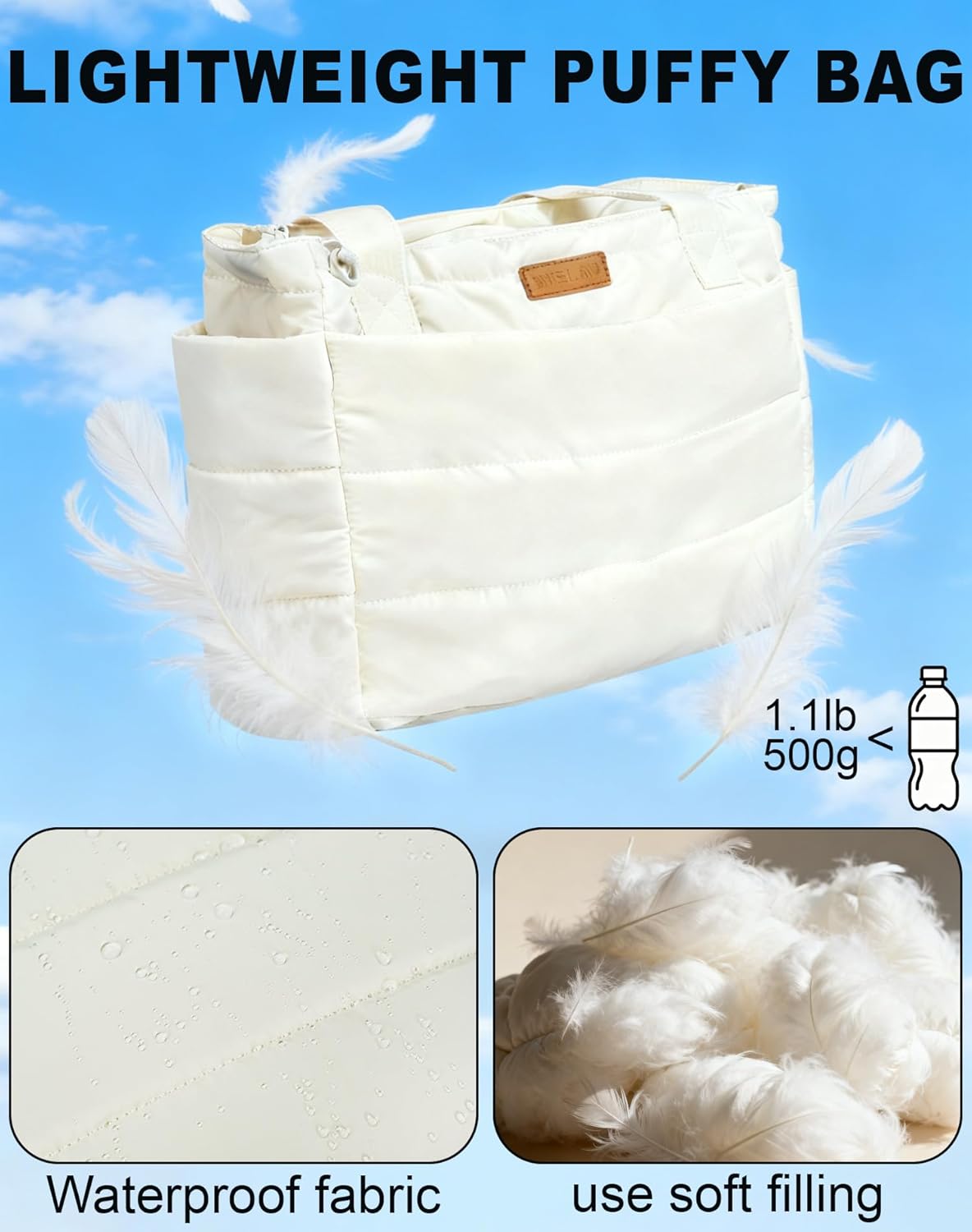 Tote Bag for Women, Quilted Puffer Work Bag for Nurse with 16" Laptop Pocket, Puffy Travel Shoulder Bag for School Gym
