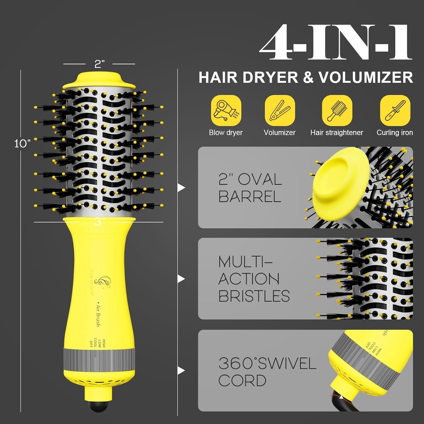 Auto Dual Voltage Hair Dryer Brush with European Travel Plug, Compact 2 Inch Oval Barrel One Step Hair Dryer & Styler Volumizer, Europe Travel Essentials for Women