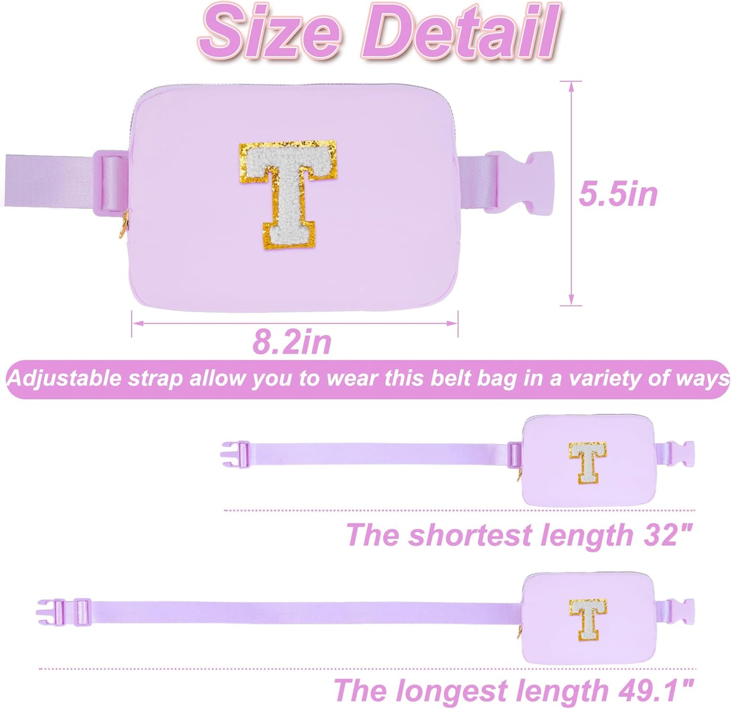 Belt Bag Fanny Pack Crossbody Bags with Initials Cute Stuff Birthday Gifts for Teenager Girls Trendy Stuff - White T,Lavender Bag