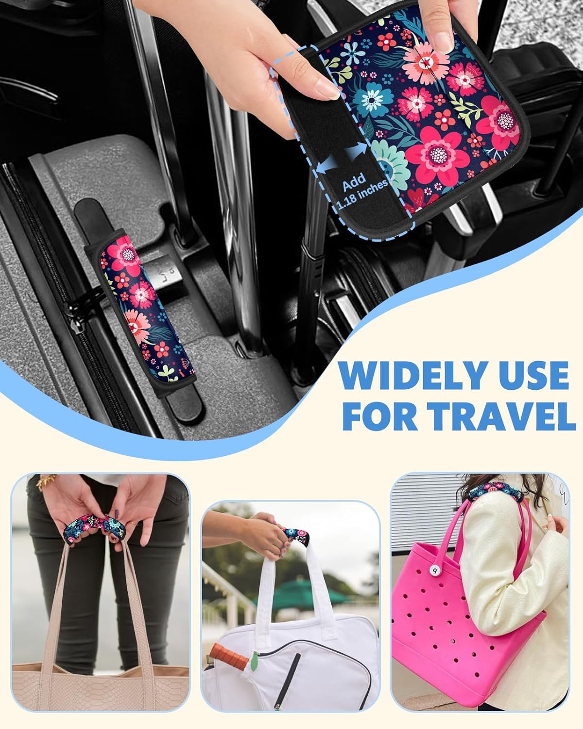Slohif Luggage Handle Wrap 3Pcs Suitcase Identifier - Bag Strap Cover For Bogg Travel Accessories Easy Identification Bright Marker Sleeve Grips Comfort Neoprene Concealed Tag For Airport, Flower
