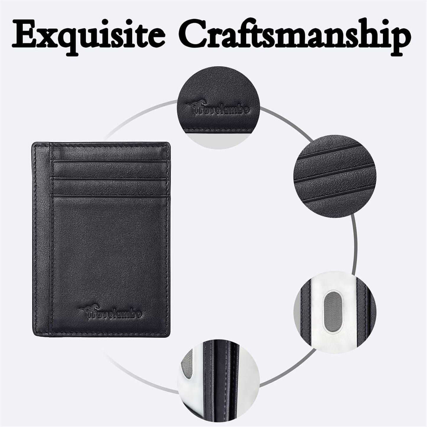 Travelambo Front Pocket Minimalist Leather Slim Wallet RFID Blocking Medium Size