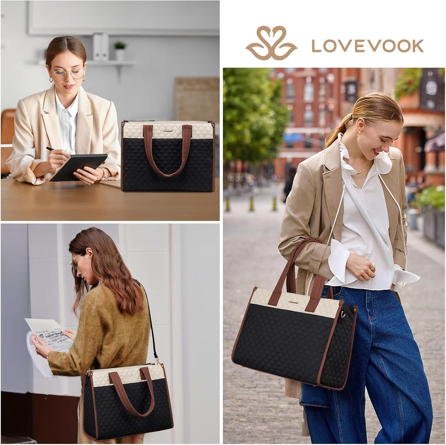 LOVEVOOK Laptop Tote Bag for Women,Canvas Work Tote Bag for Women with Clutch Purse,17.3 Inch Computer Briefcase Bag,Professional Teacher Business Office Bag,Lightweight Shoulder Travel