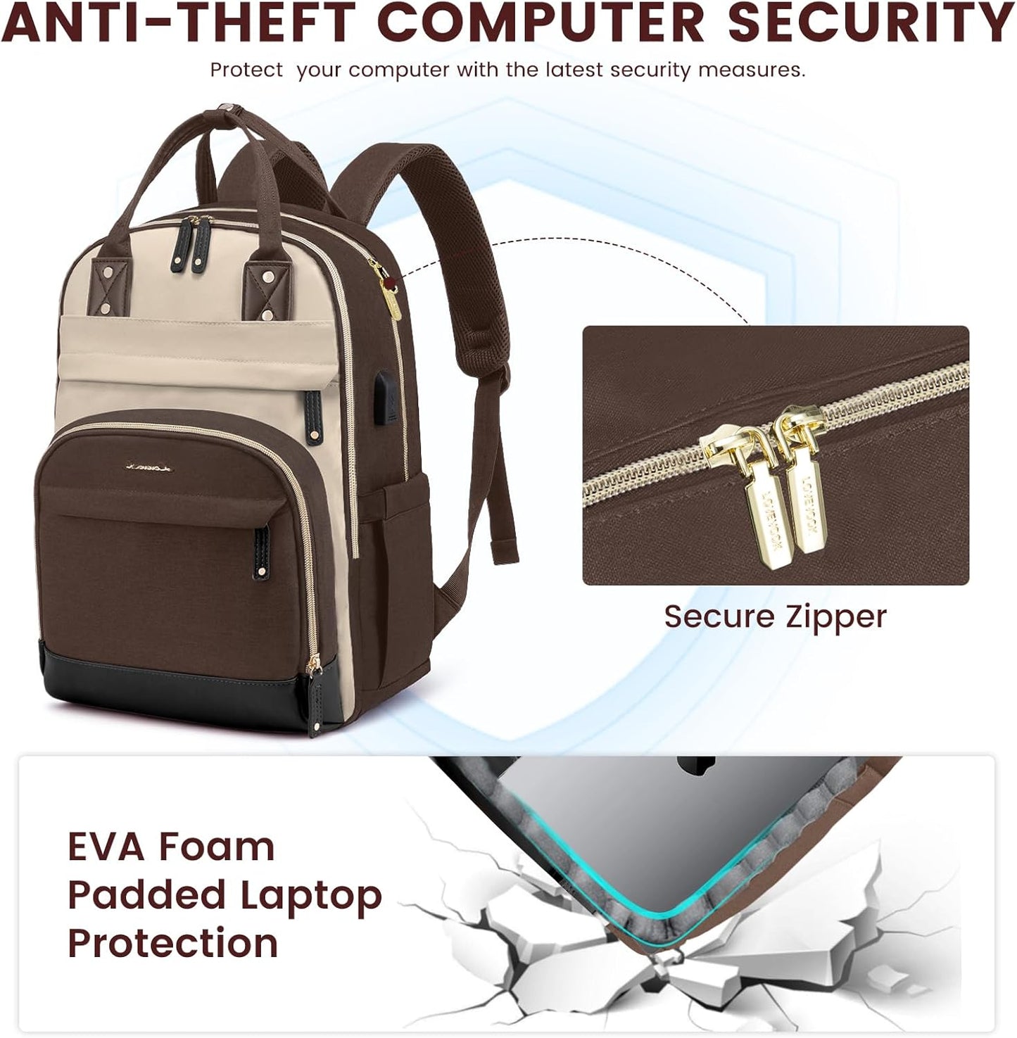 LOVEVOOK Backpack for Women,Laptop Backpack Women,Fits 15.6 Inch Laptop Bag,School Backpacks,Fashion Travel Work Anti-theft Bag,Waterproof Business Computer College Backpack Purse,Brown-Apricot