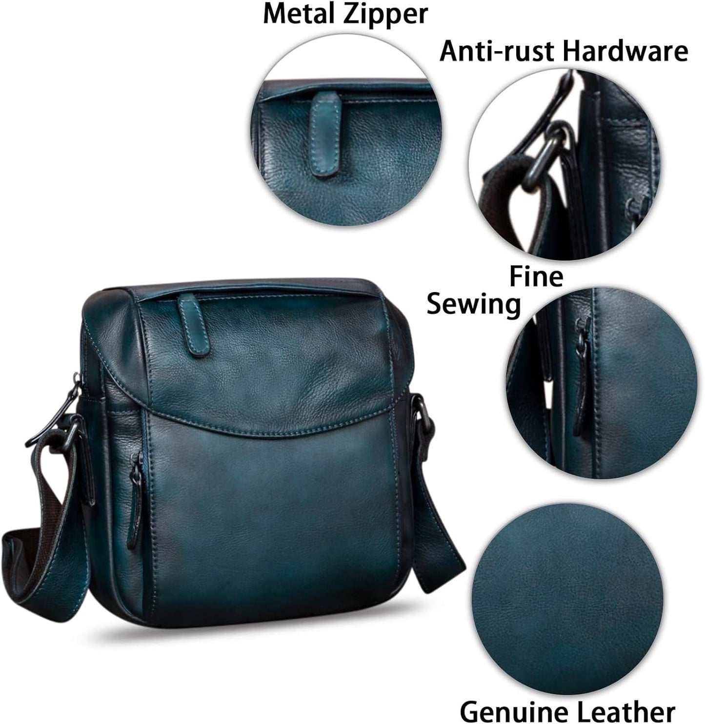IVTG Genuine Leather Messenger Bag for Men Crossbody Shoulder Bag Satchel Casual Sling Daypack Work Business Daily Purse