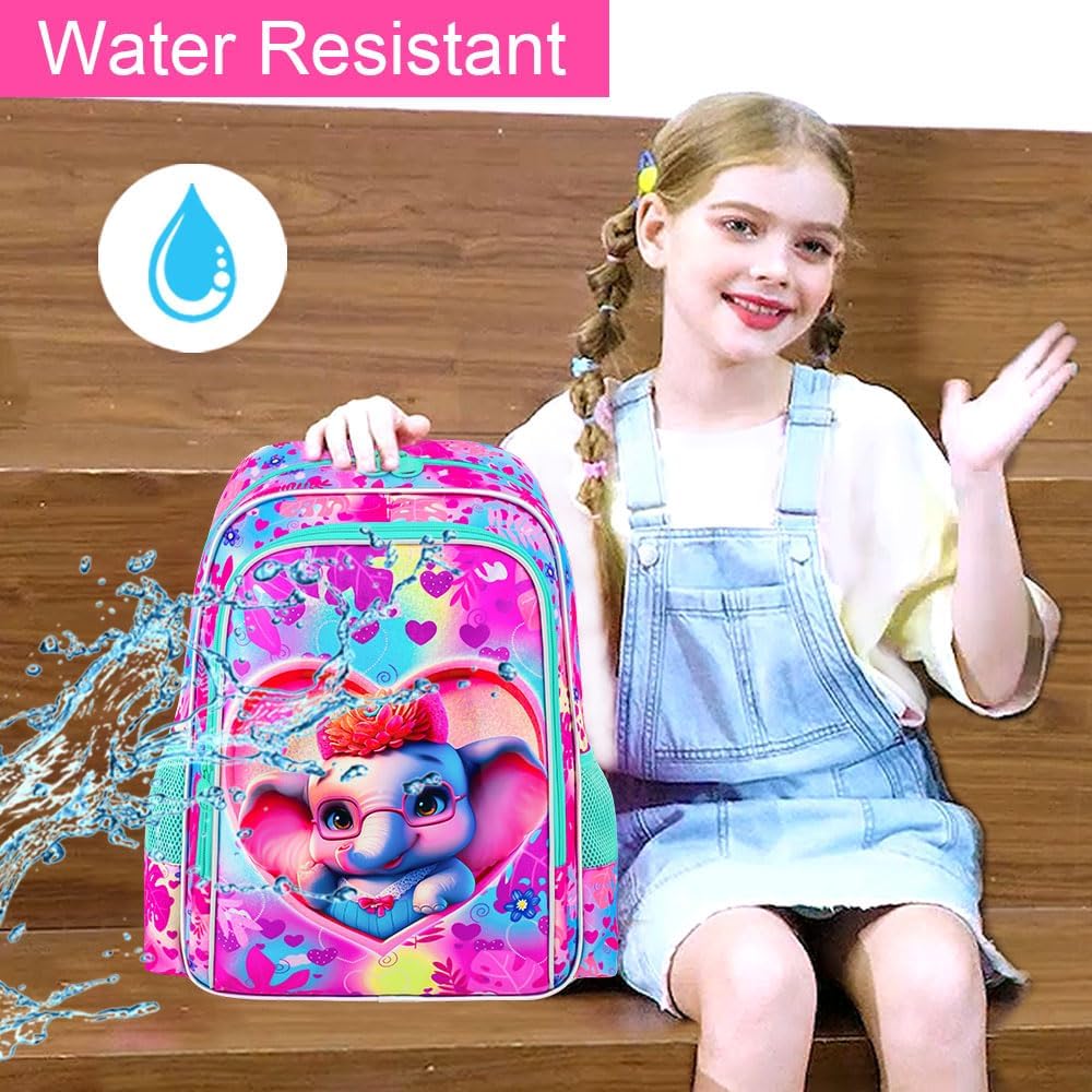 3PCS Girls Backpack, Kids Water Resistant Heart Bookbag Set with Lunch Box, Cute Kids School Bag for Preschool Toddler