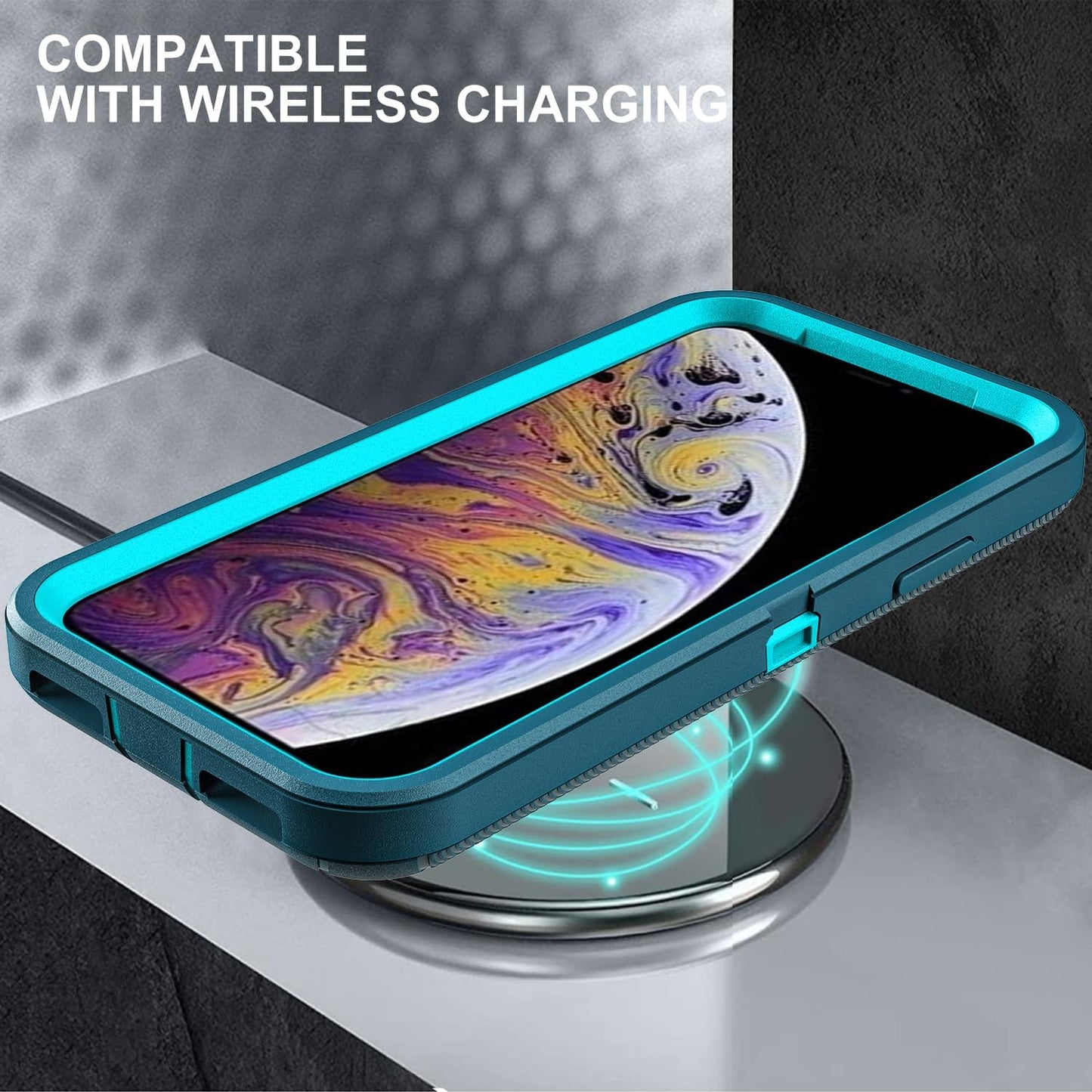 for iPhone Xs Max Case, Military Grade 3 in 1 Heavy Duty Shockproof/Drop Proof/Dust Proof Case with 2Pcs Tempered Glass Screen Protector (Blue/Turquoise)