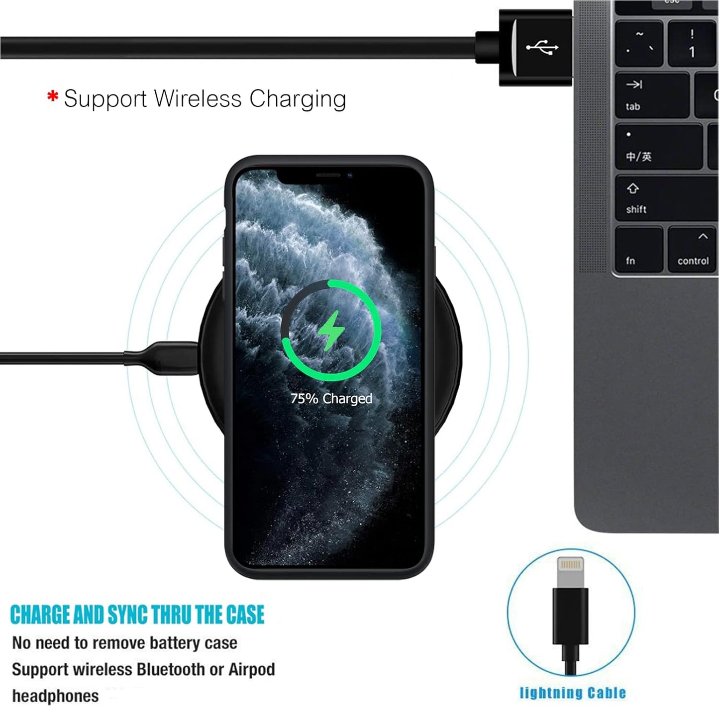 Battery Case for iPhone 11 Pro, 10000mAh High Capacity Charger Case Rechargeable Smart Battery Pack Charging Case with Wireless Charging Support Carplay Compatible for iPhone 11 Pro (5.8 inch)-Black