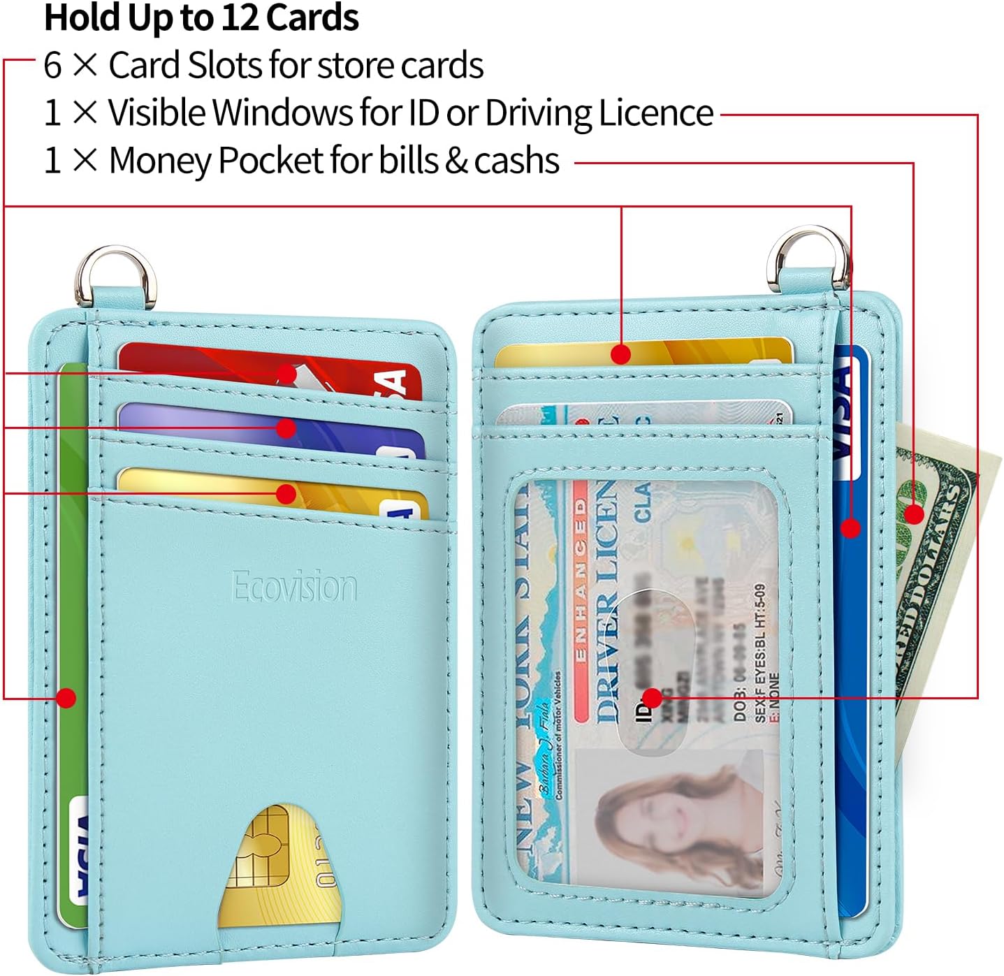 EcoVision Slim Minimalist Front Pocket Wallet, RFID Blocking Credit Card Holder Wallet with Detachable D-Shackle for Men Women