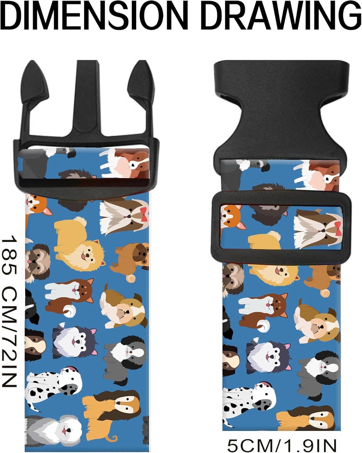 Luggage Straps for Suitcases, Adjustable Travel Belt, Durable Wide Luggage Strap, Cute Suitcase Strap Identifiers with Buckle, Bag Straps for Luggage, Cute Dogs