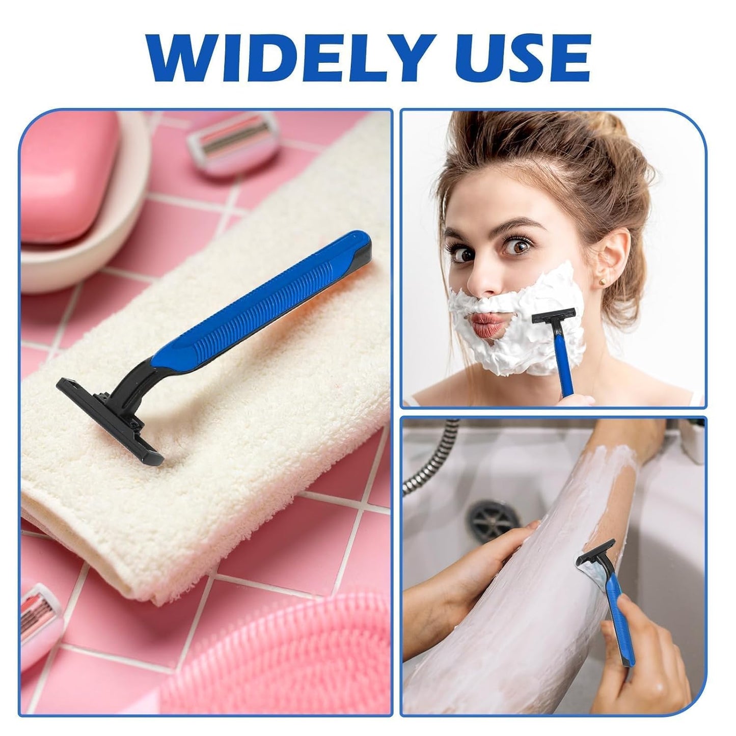 240 Pack Disposable Twin Blade Razors Individually Wrapped, Clear Safety Cap, Multipurpose Portable Shave Razor for Man Woman Bathing Hotel Travel (Blue)