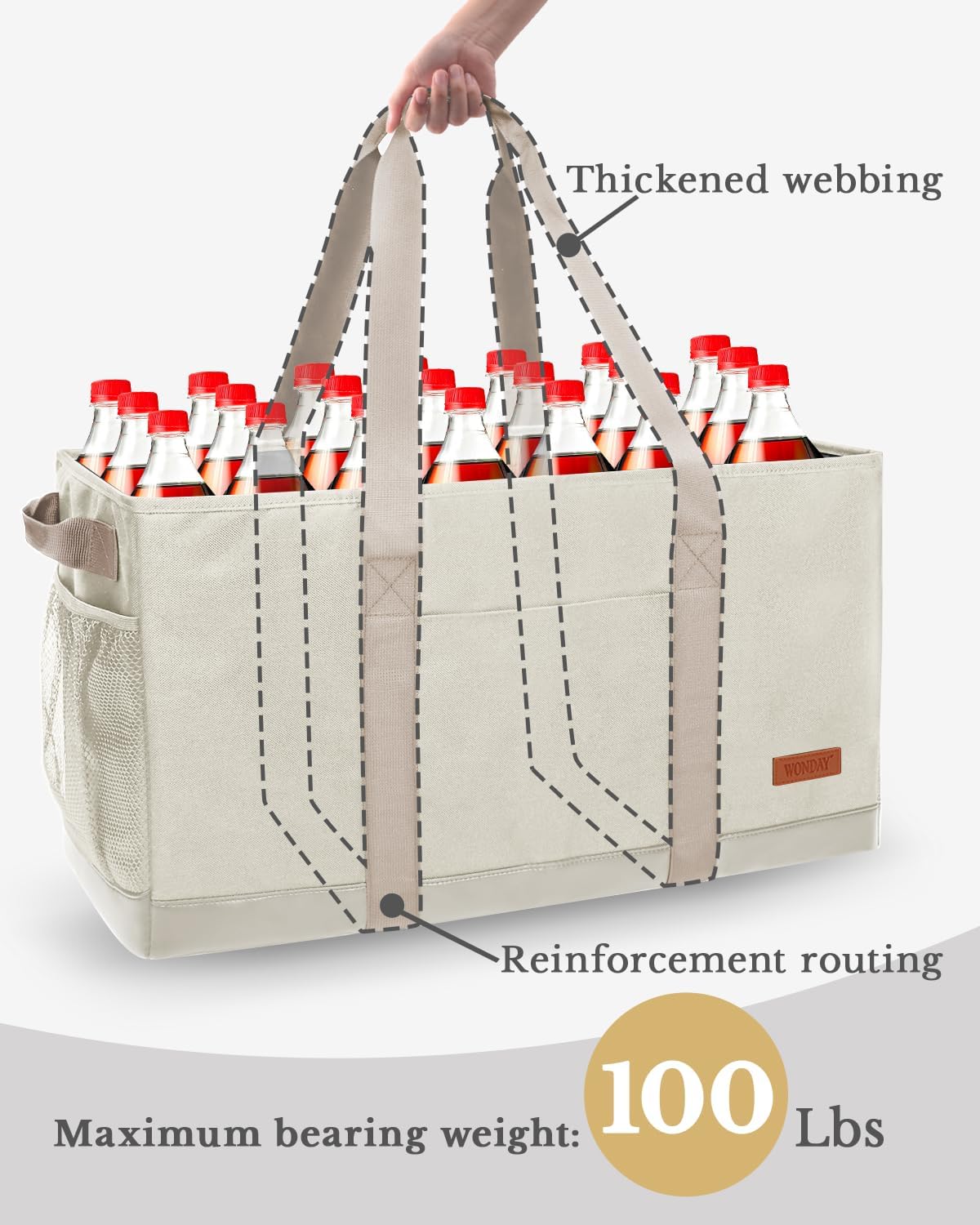 WONDAY Standing Extra Large Reusable Grocery Bag Carrier with Handle, Thirty One Utility Tote Foldable for Shopping and Beach