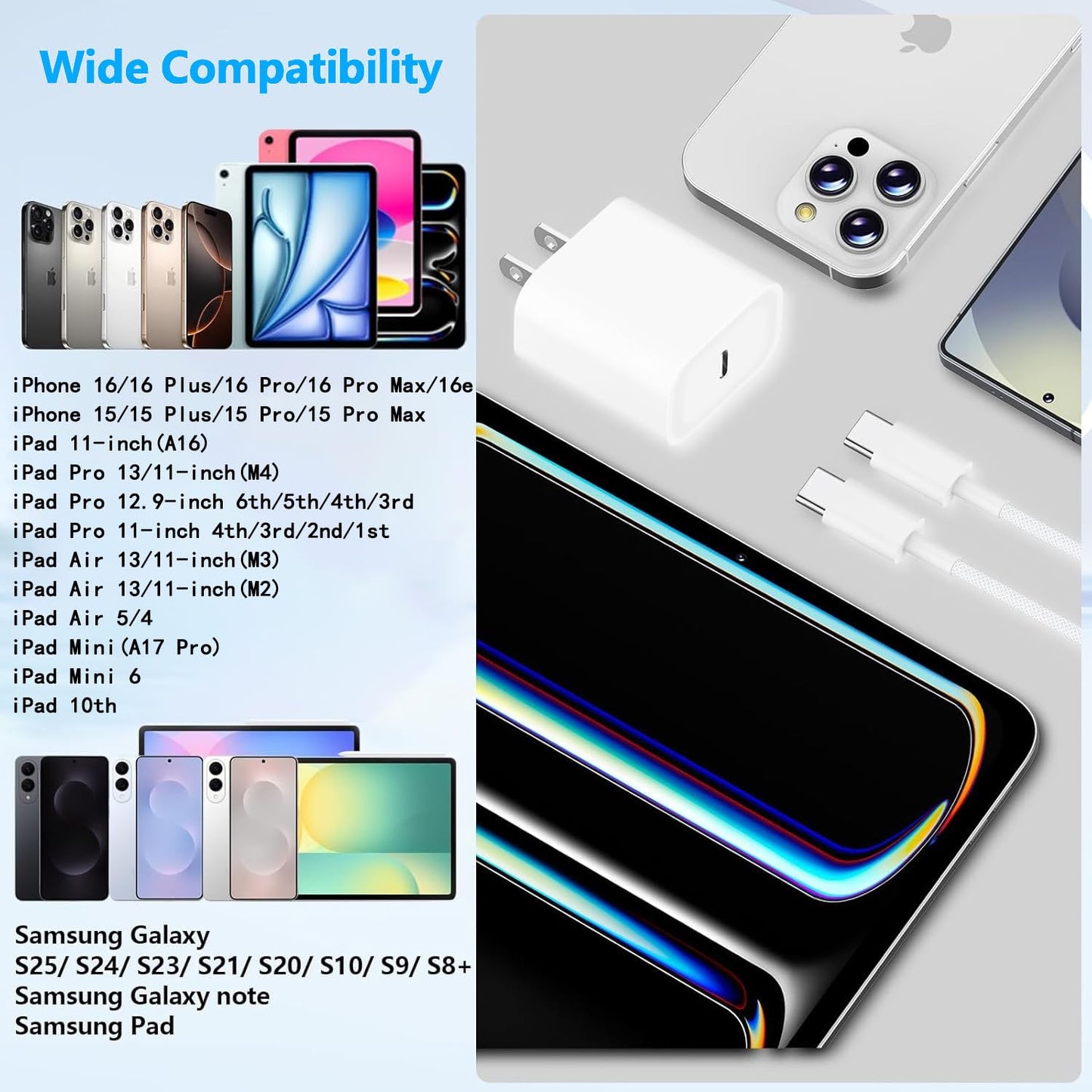 iPhone 17 16 Charger,2Pack USB C Fast Charger Apple Charge Type C Fast Charging Block&6FT USB C to C Woven Cable Cord for iPhone 17 Pro Max/17 Pro/Air/16 Plus/16E/15 Series/iPad Pro/Air/Mini