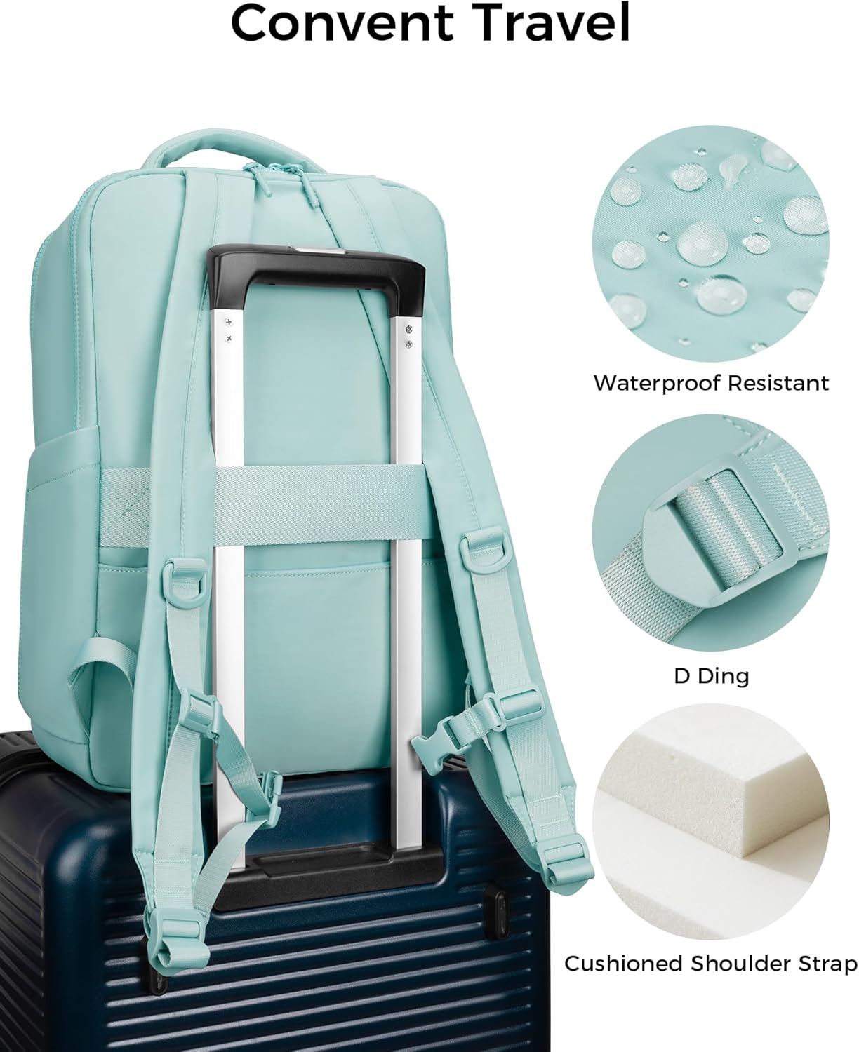 FODOKO Backpack for Work, Casual Backpack for Women Men Daypack Backpack for Travel College Bookbag Separate Compartment for 15.6 Inch Notebook Ice Blue