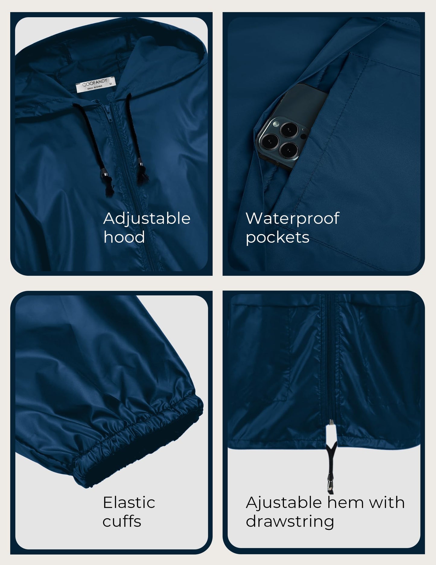 COOFANDY Rain Gear for Men Waterproof Lightweight Raincoats with Hood