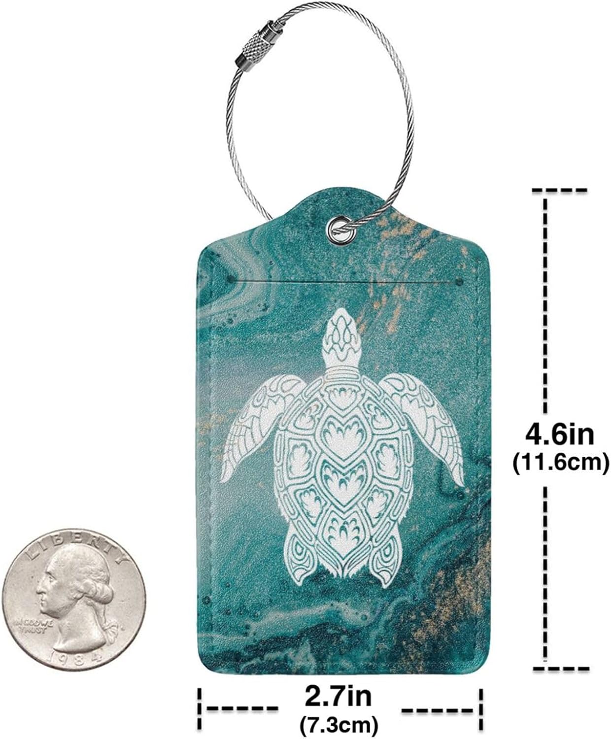 2 Pack Luggage Tag Green sea Turtle Travel PU Cute Leather Luggage Tag Name ID Labels with Privacy Cover Suitcases Women Men Girls Boys Fun Laggage Tags (Green sea Turtle)
