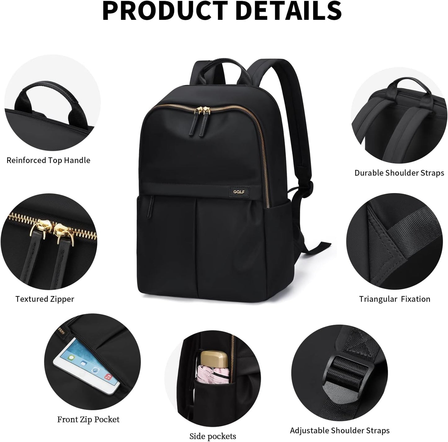 GOLF SUPAGS Laptop Backpack with Separate Laptop Compartment Water Resistant Computer Backpacks Fits 15 Inch Notebook Travel Work Bags for Women (Black)