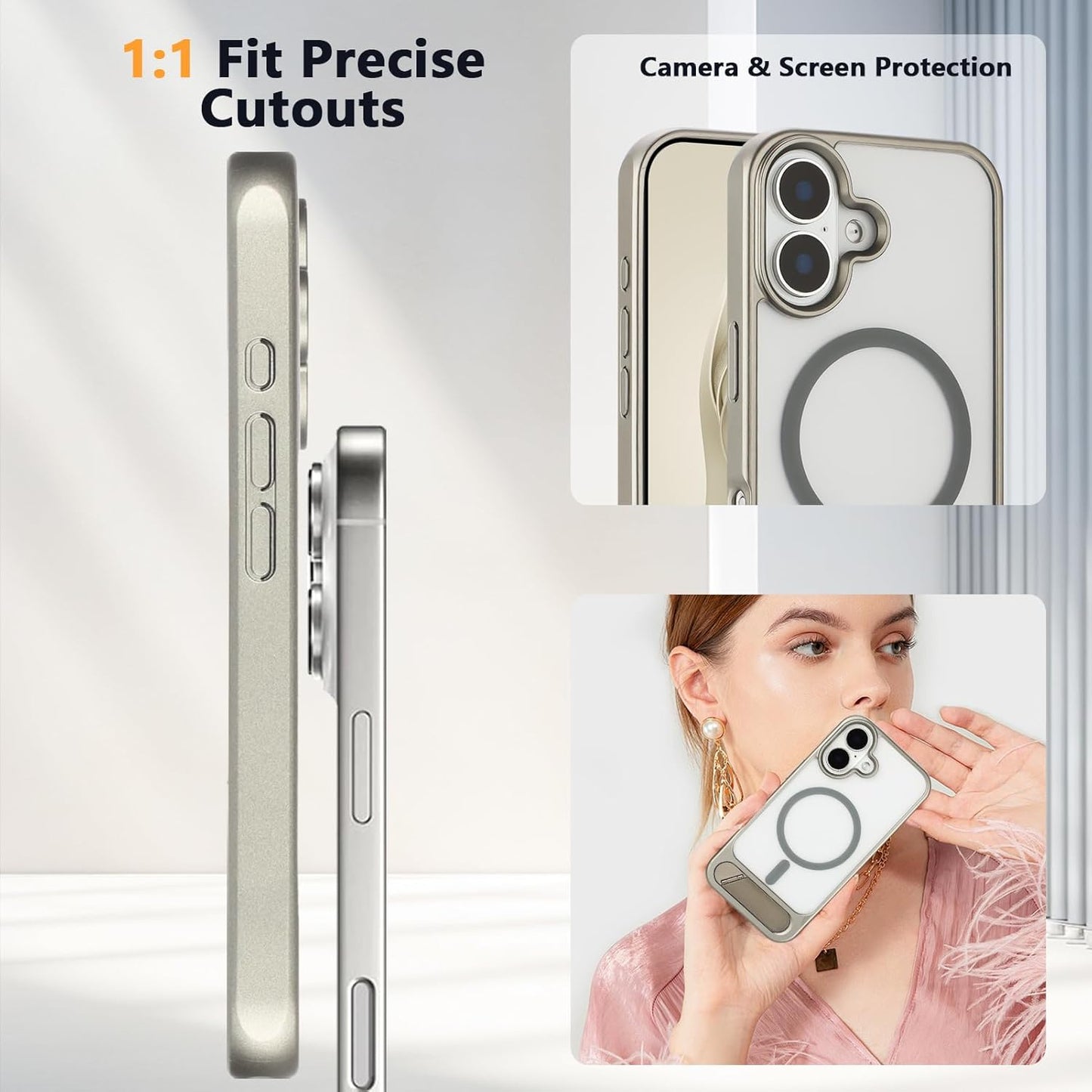 Tikoo Strong Magnetic for iPhone 16 Case with Magsafe and Built-in Invisible Kickstand Slim Translucent Matte Military Grade Protective Phone Case for iPhone 16 6.1”
