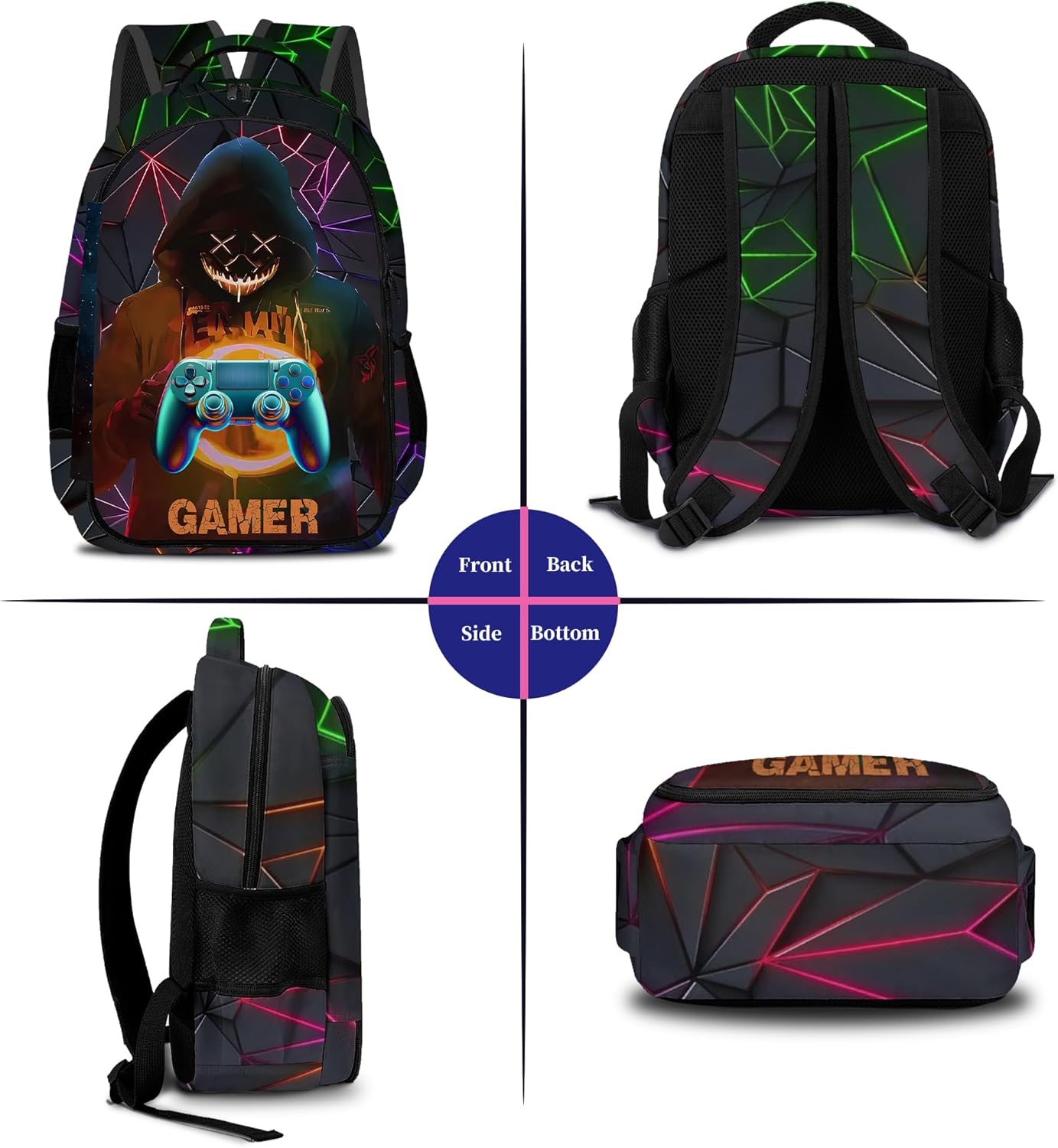 Game Backpack Set for Boys, Gaming Backpack 3 Pack, Boys Lunch Box, and Pencil Bag for Kids, 17"