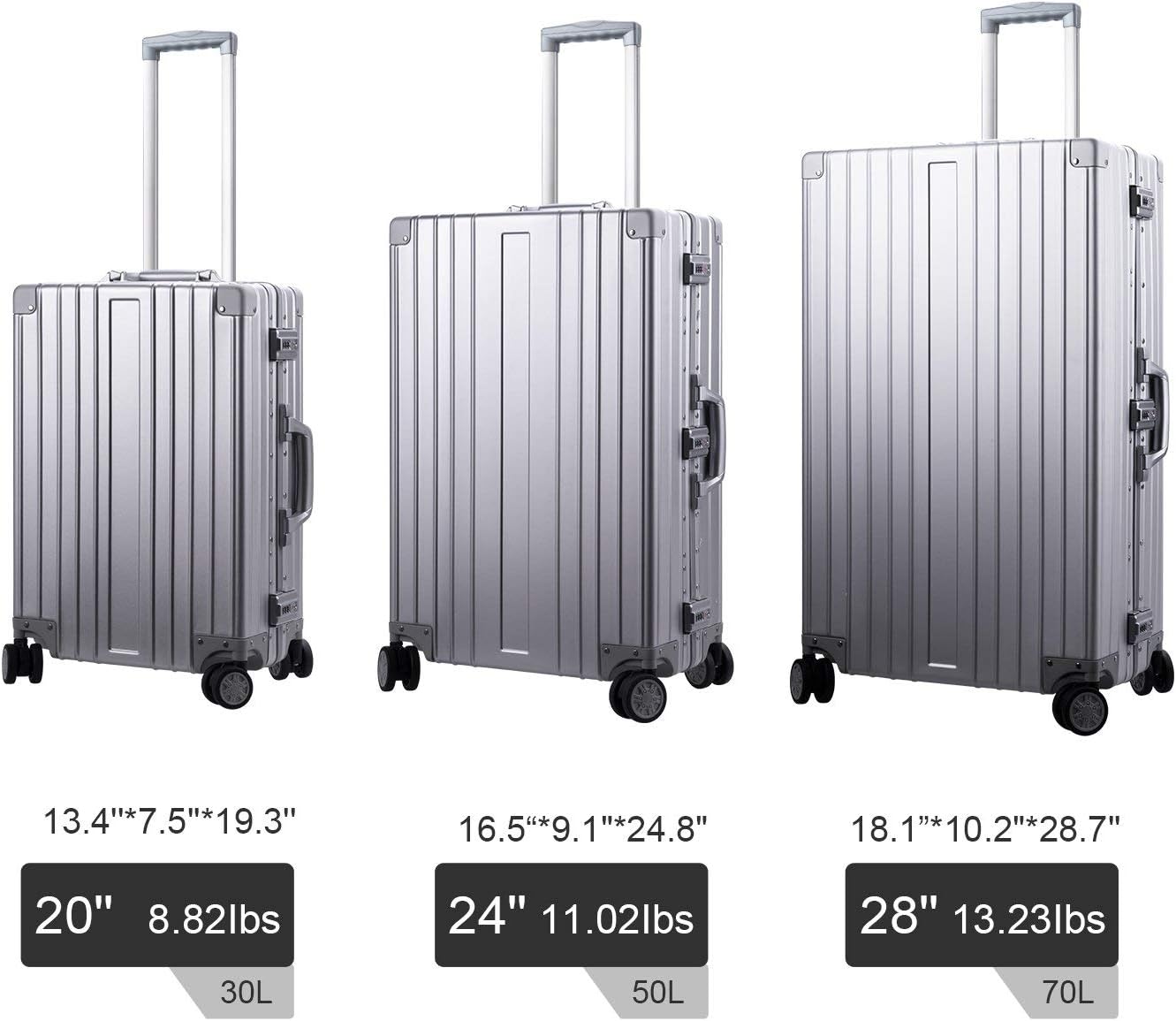 TRAVELKING All Aluminum Luggage Zipperless Hard Shell Luggage Case with TSA Lock Spinner Alloy
