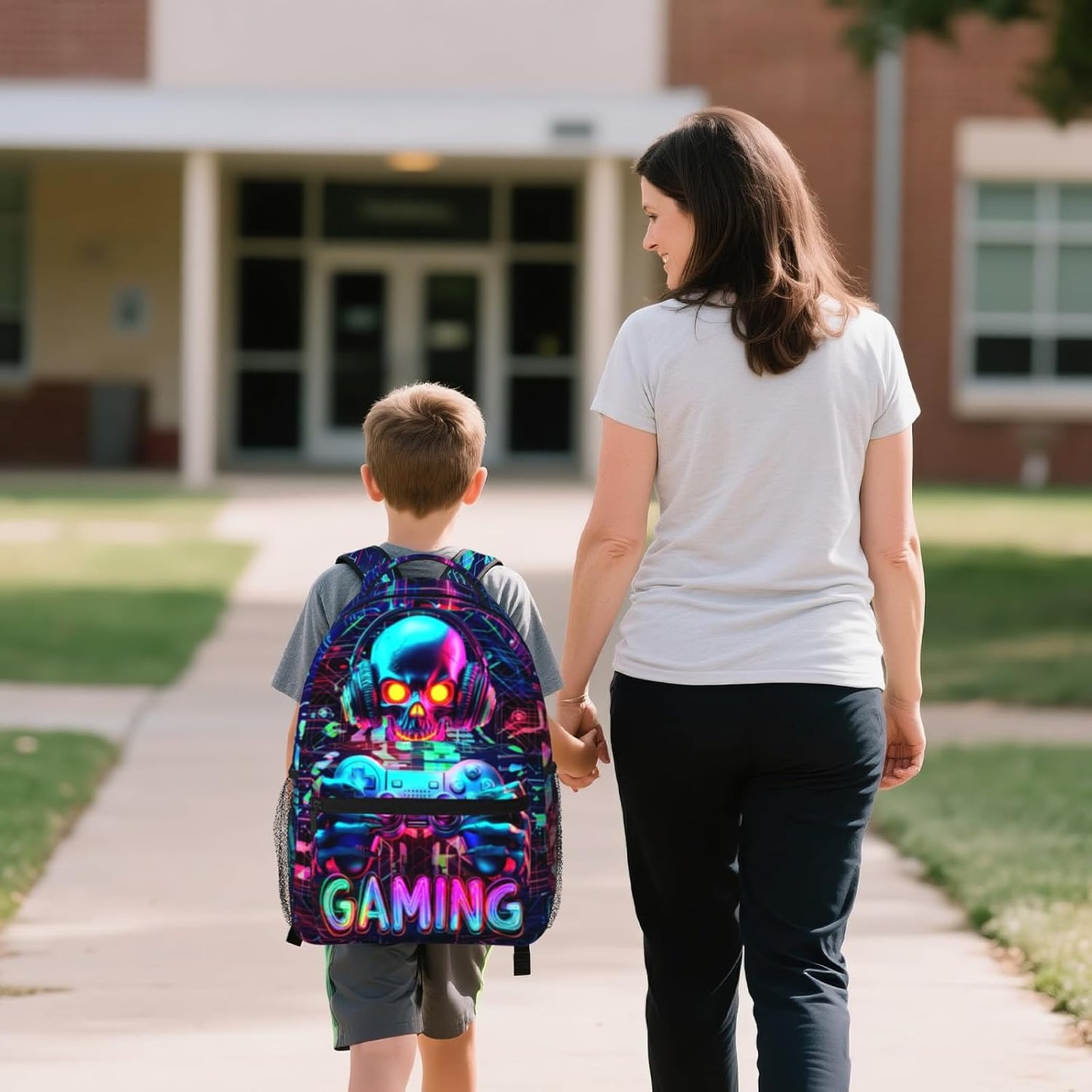 Kids Backpack for Boys Game Boys School Backpack for Kid Children Teens Elementary Middle School Students Kids' Backpacks Ages 6-18 Video Game Skull Bookbag Travel Back Pack
