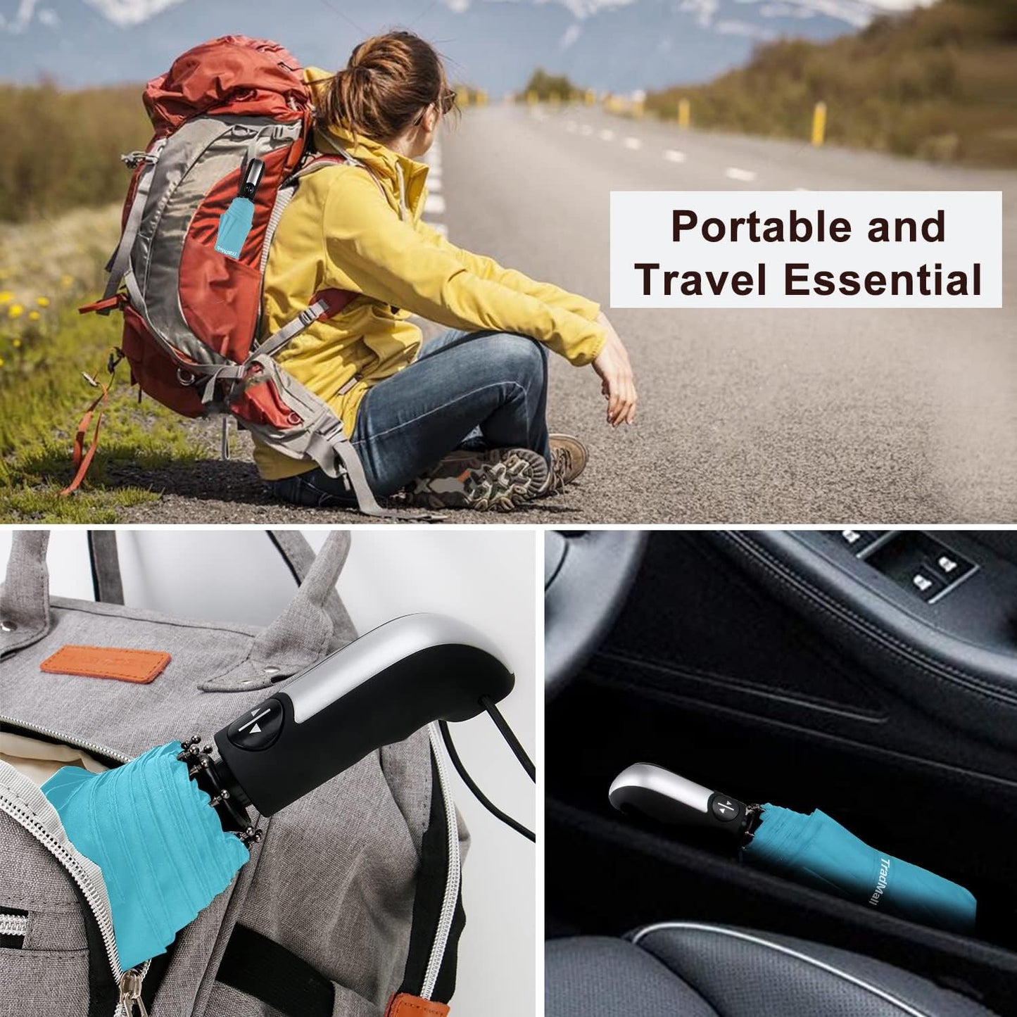 TradMall 2 Pack Travel Umbrella Windproof 46/56 Inches Large Canopy Reinforced Fiberglass Ribs Auto Open & Close