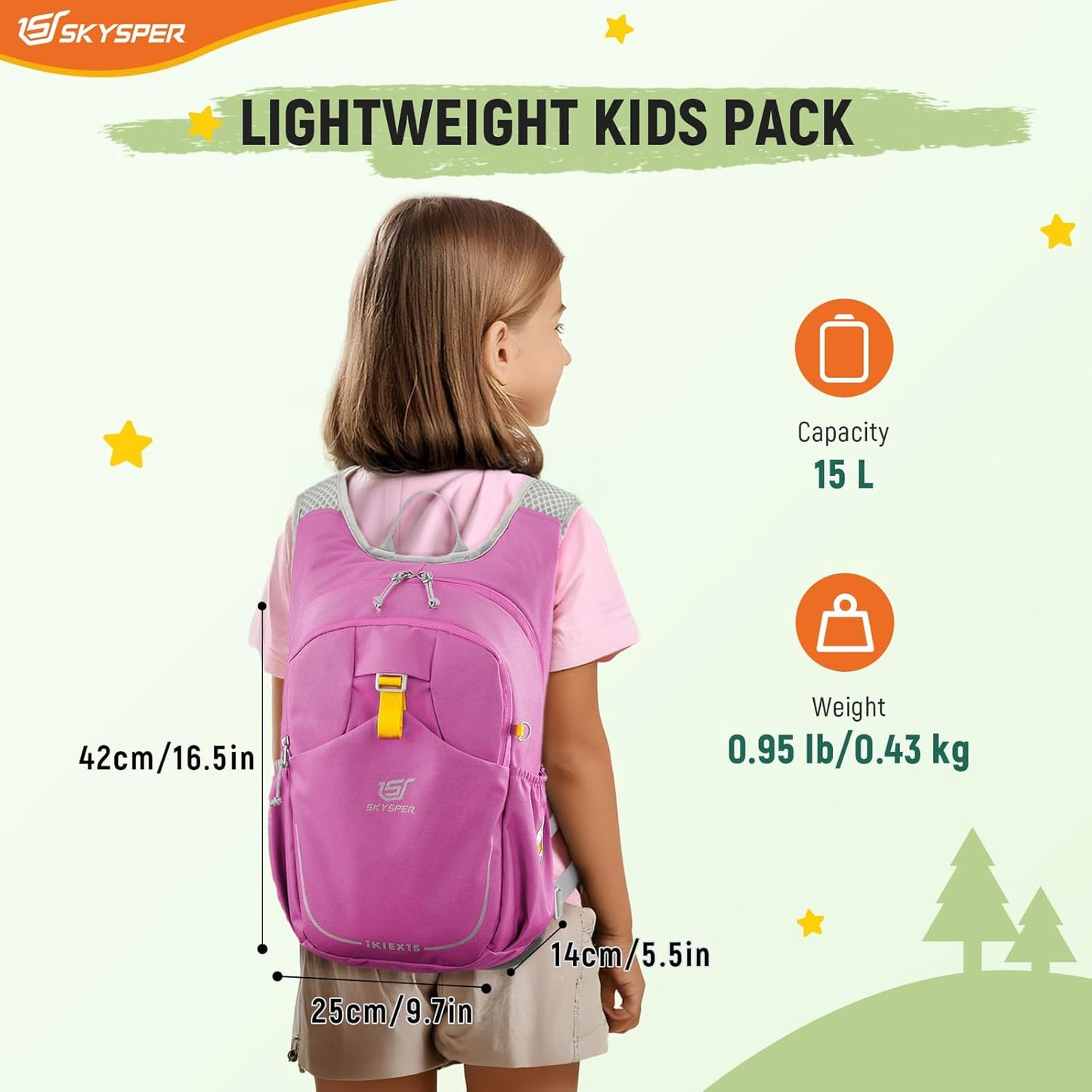SKYSPER Kid Backpack for Boys Girls Kids Travel Backpack Day Pack for Outdoor Day Trips Kids 16" tall(Purple)