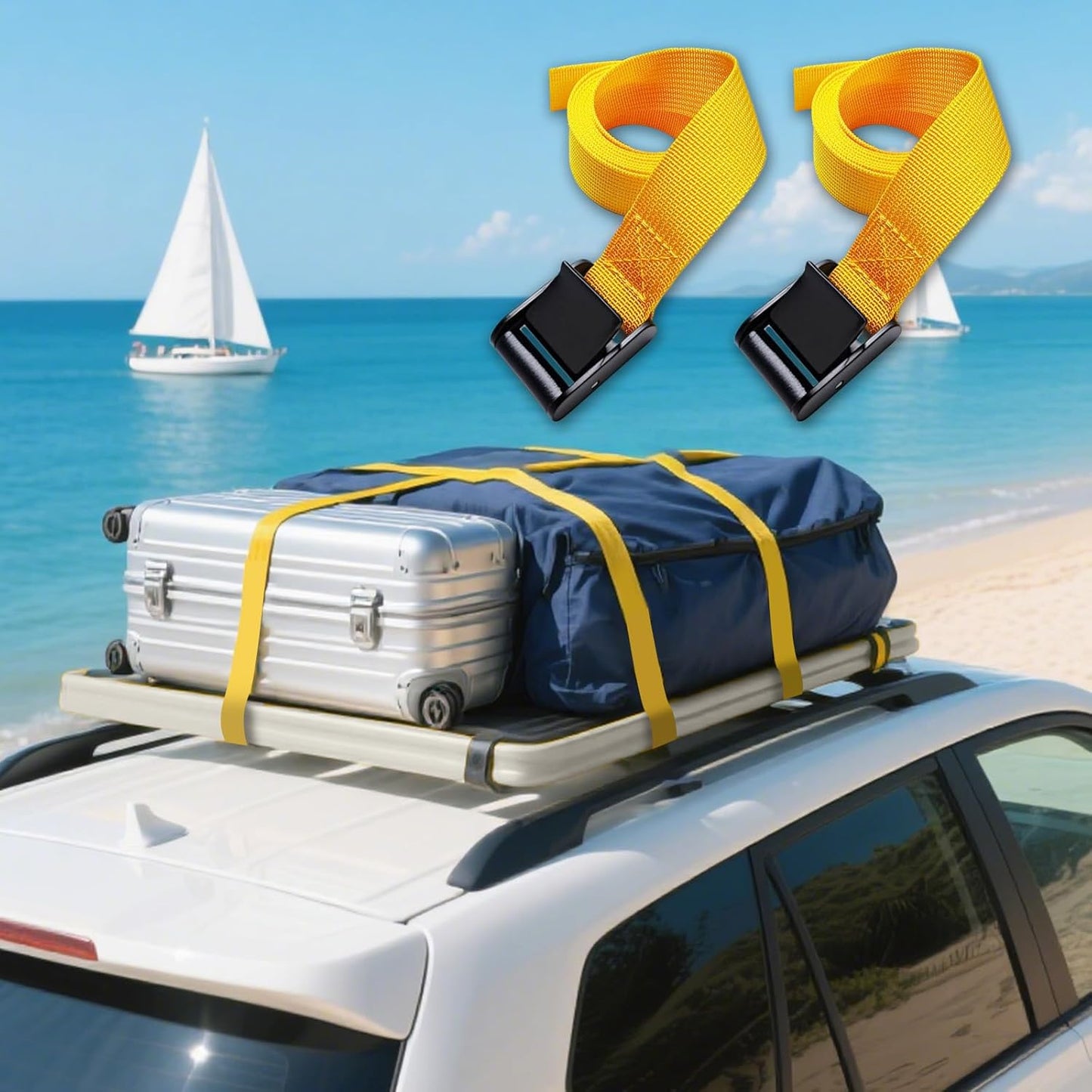 4PCS Tie Down Straps, 1 inch Wide Lashing Straps with Buckles, Adjustable Cam Buckle Cinch Straps Suitable for Motorcycle, Cargo, Trucks,Trailer,Luggage, Car Roof Rack (Yellow, 1"*6')
