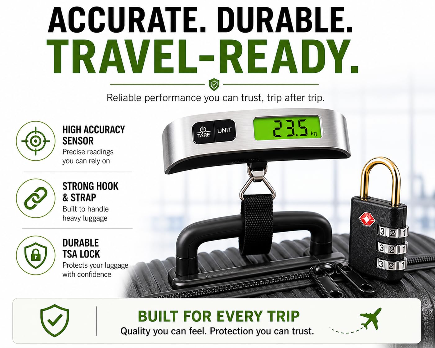 Luggage Scale with TSA Approved Lock, Digital Portable Hanging Baggage Scale 110lb/50kg, Travel