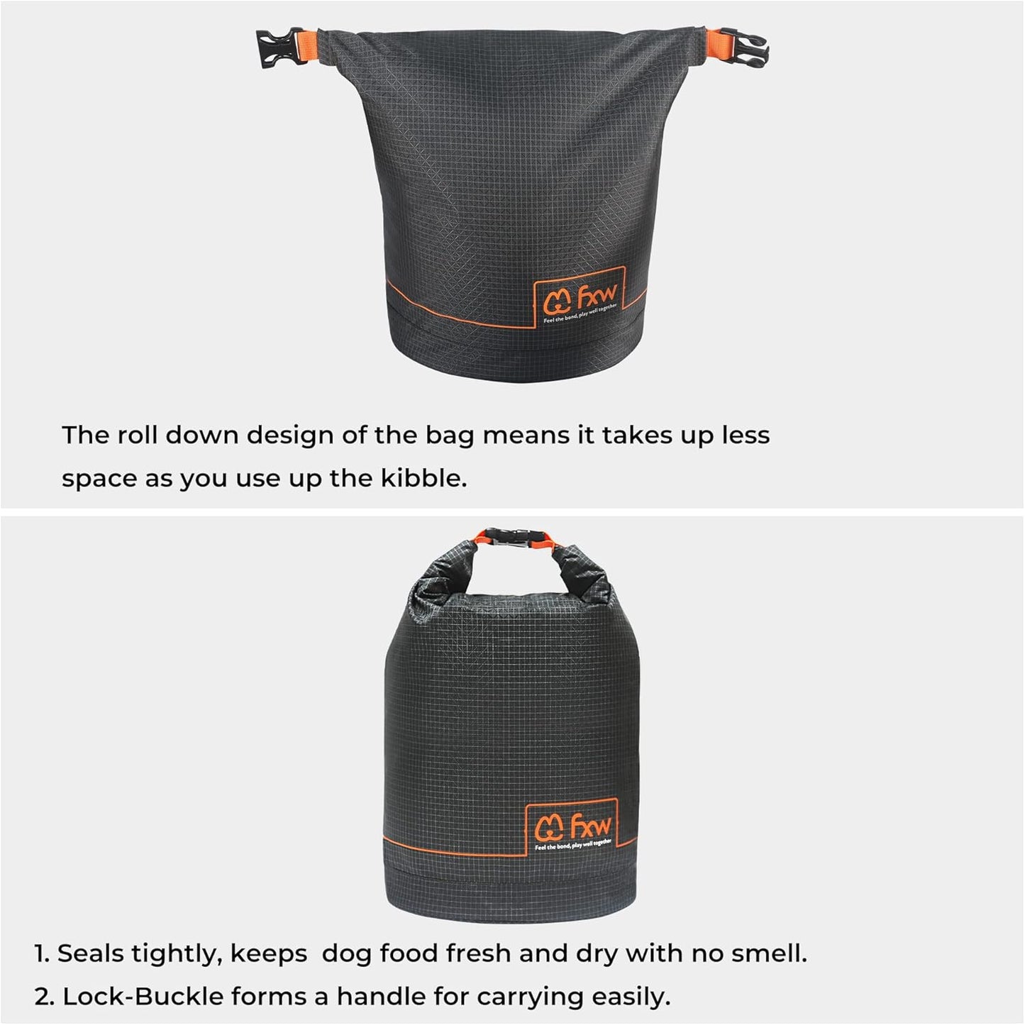 FXW Dog Food Travel Bag,Large Capacity for Travel Kibble Storage Perfect for RV Road Trips, Camping, Longterm Dog Boarding Gear Accessories Gray, 85 Cups