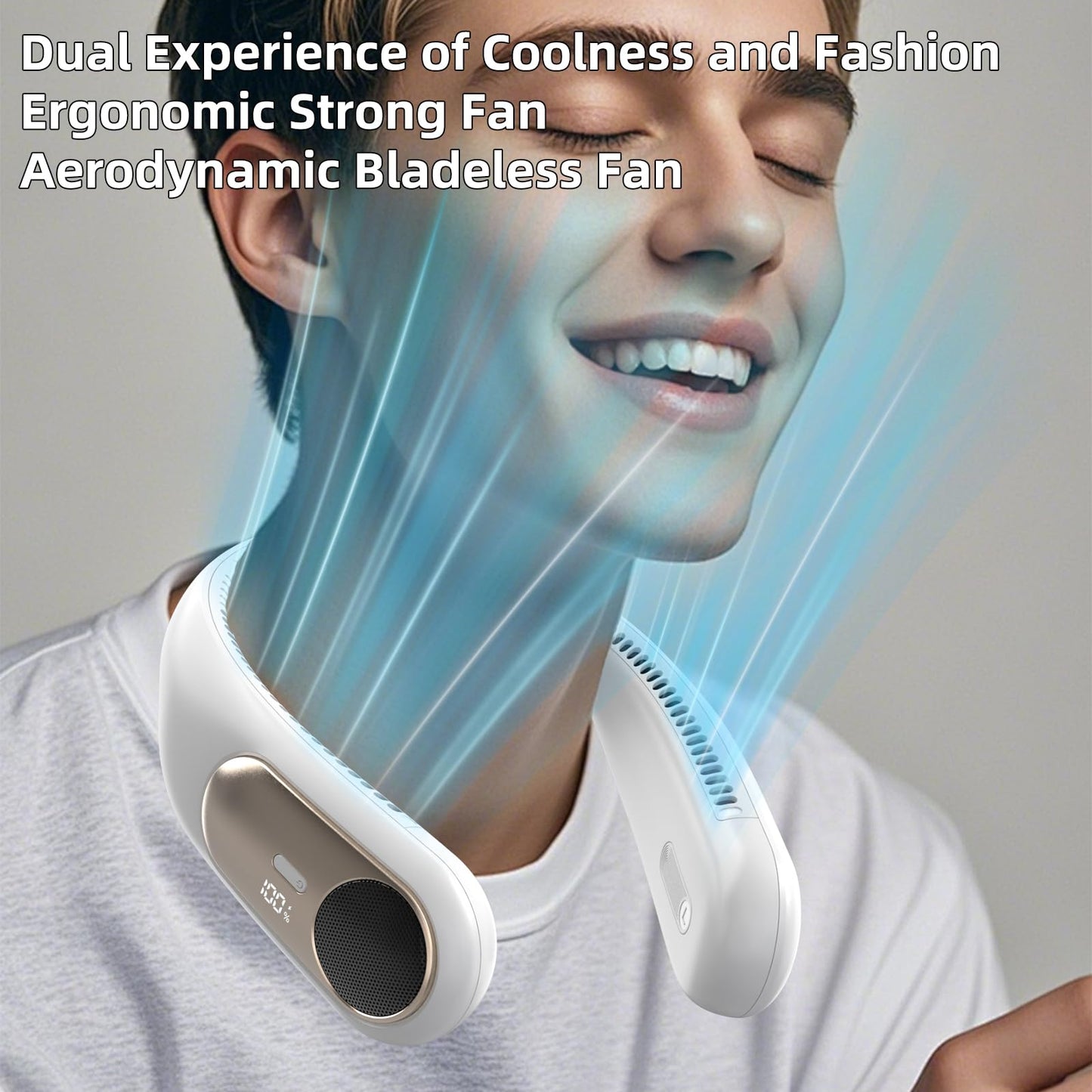 Namecute Portable Neck Fan, Personal Wearable Bladeless Fan for Outdoor Indoor, LED Display, 360°
