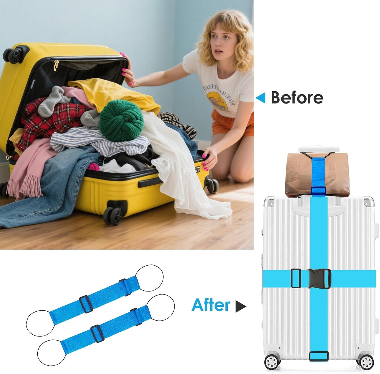 Adjustable Luggage Straps for Suitcases TSA Approved,6 Pack Suitcase Strap Travel Luggage Connector Belt for Bags,Luggage Tags for Suitcases,Luggage Straps to Connect Two Suitcases(Blue)