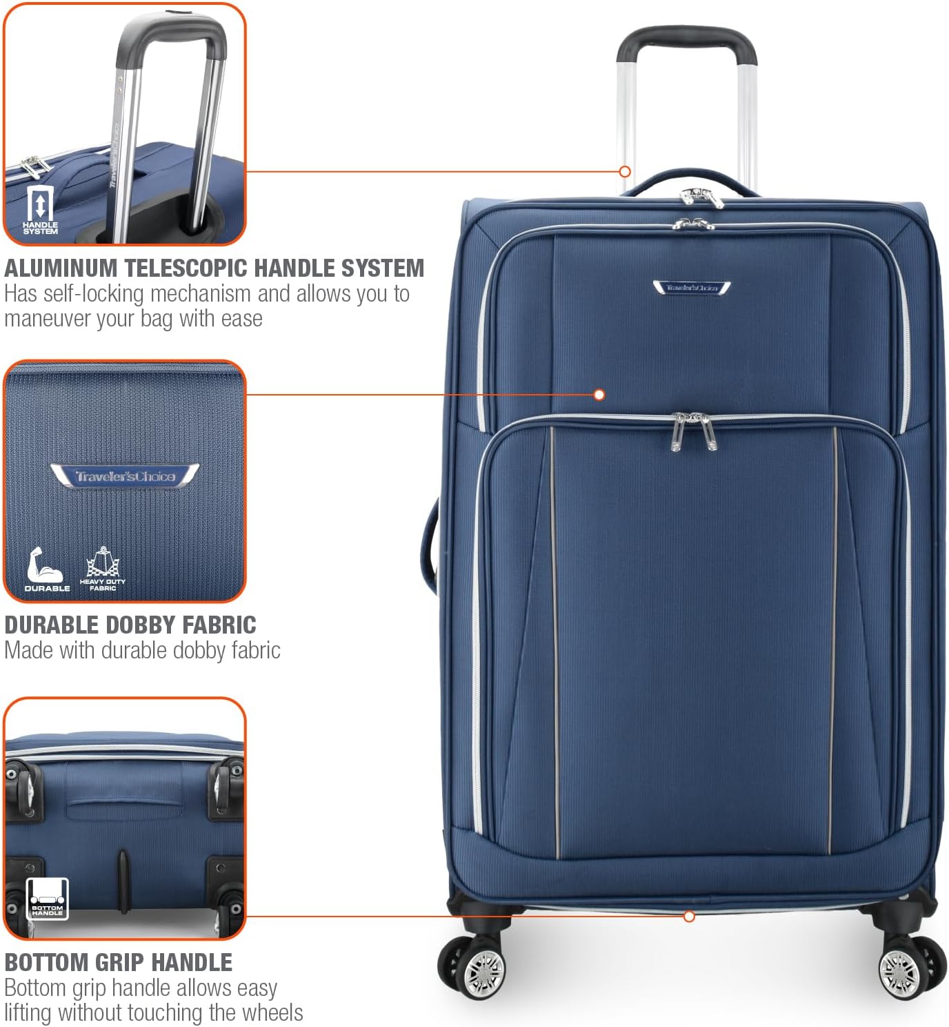 Traveler's Choice Lares Softside Expandable Luggage with Spinner Wheels, Navy, Checked 30-Inch