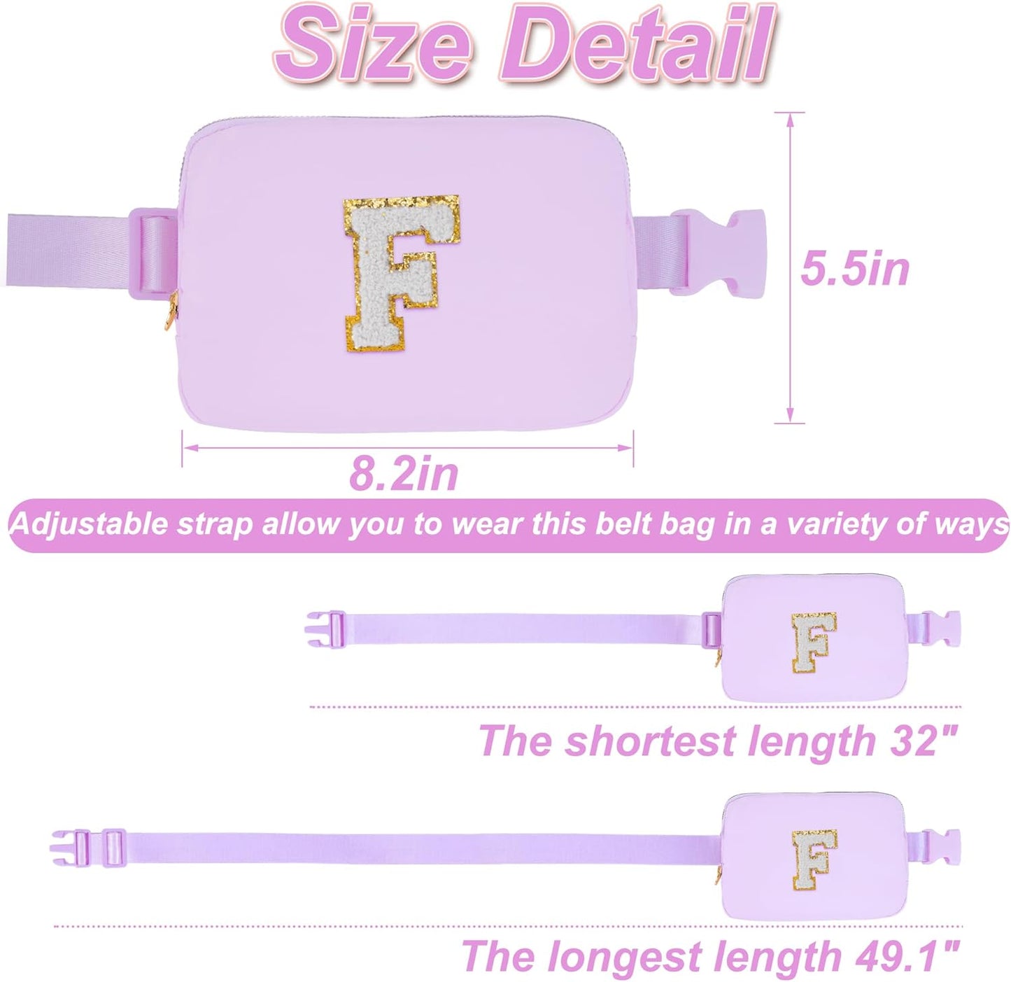 Belt Bag Fanny Pack Crossbody Bags with Initials Cute Stuff Birthday Gifts for Teenager Girls Trendy Stuff - White F,Lavender Bag