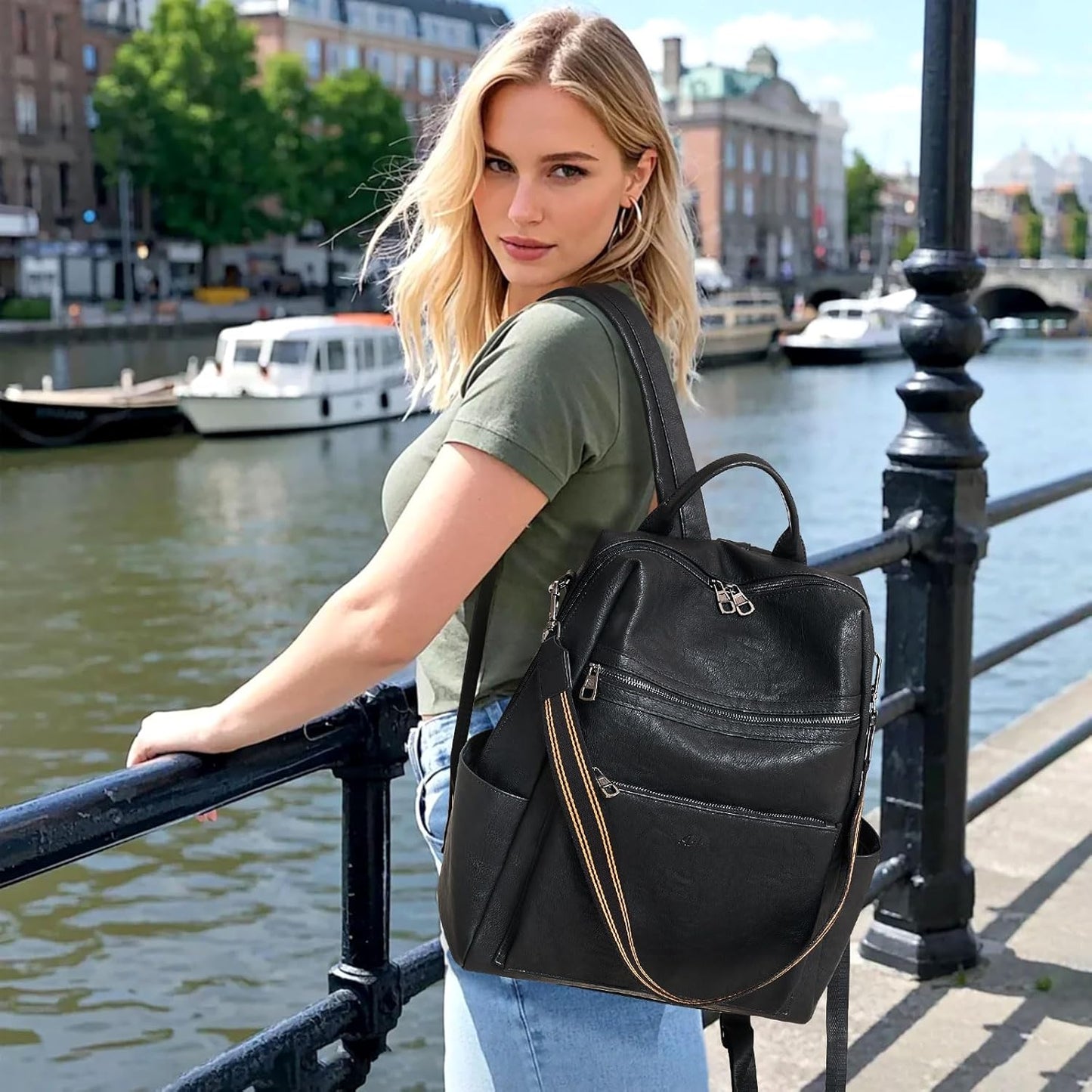 Vegan Leather Laptop Backpack for Women 15.6 Inch Work Backpack Purse for Travel College