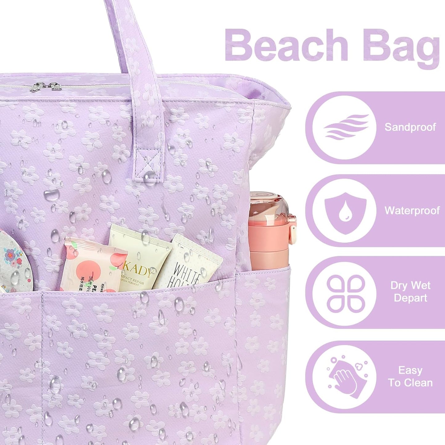 Bluboon Waterproof Beach Tote Pool Bags for Women Ladies Extra Large Carry On Bag With Wet Compartment for Weekender Travel
