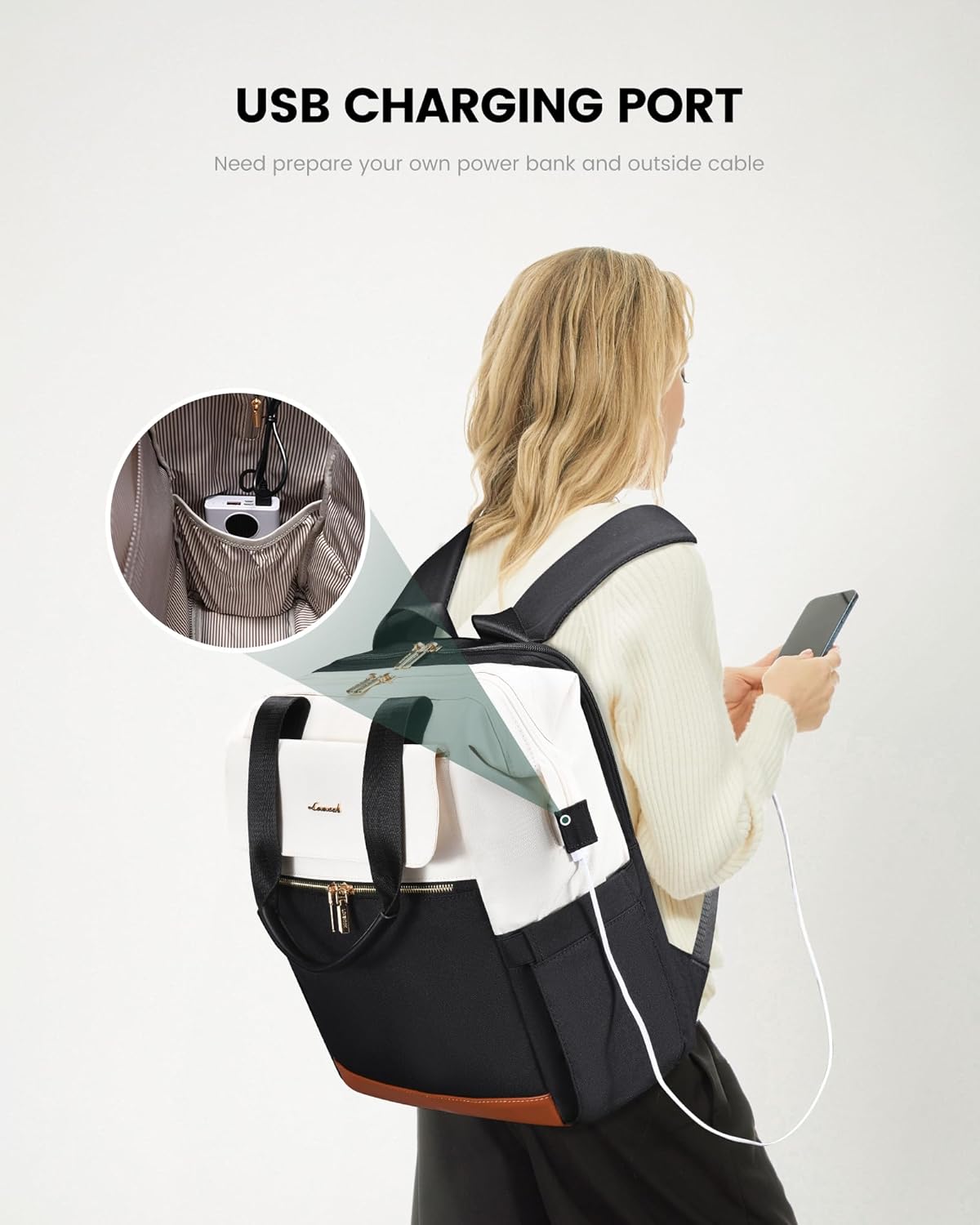 LOVEVOOK Laptop Backpack for Women, 15.6 Inch Work Laptop Bag with USB Port, Fashion Teacher Nurse Backpack Purse, Waterproof Travel Computer Backpack with Organizer Bag, 2PCS