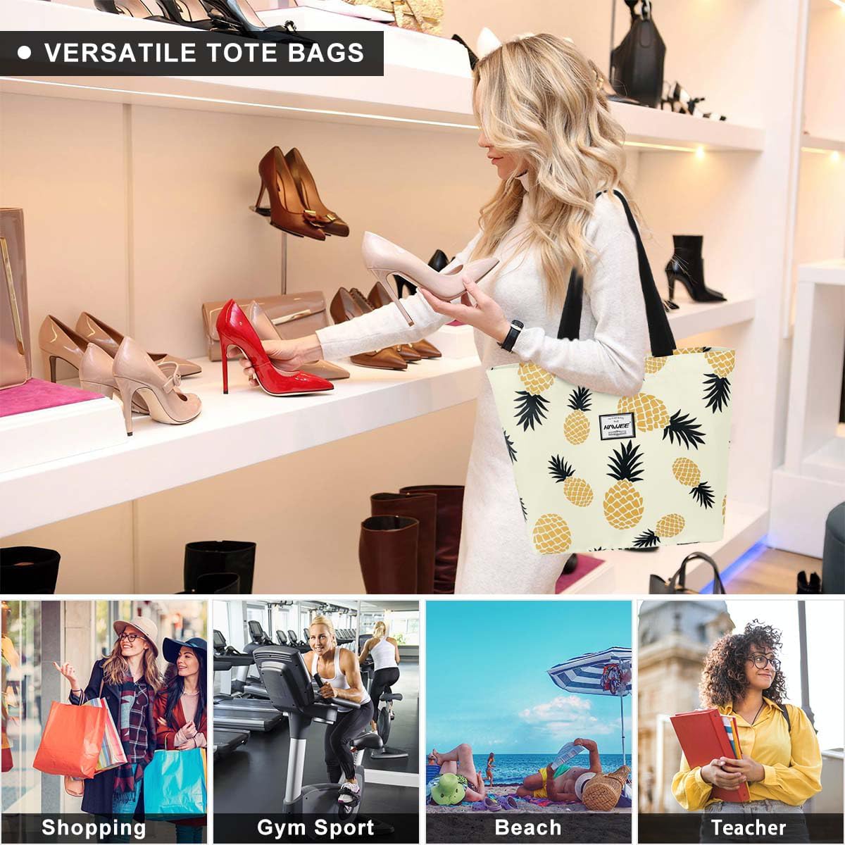 Tote Bag with Zipper for Women Inside Mesh Pocket Heavy Duty Casual Anti-water Cloth Travel Shoulder Handbag