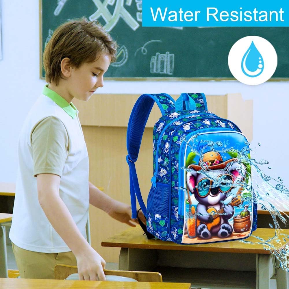 3PCS Boys Backpack, Water Resistant Kids Bookbag Set with Lunch Box, Cute School Bag for Preschool Toddler