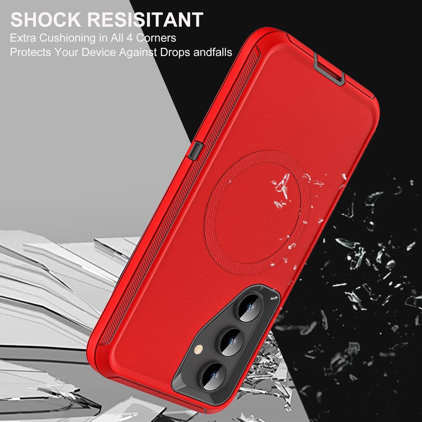 for Samsung Galaxy S25 Plus Case, Compatible with Magsafe, Military Grade 3 in 1 Heavy Duty Case with 2Pcs Tempered Glass Screen Protector & Camera Lens Protector (New-Red/Black)