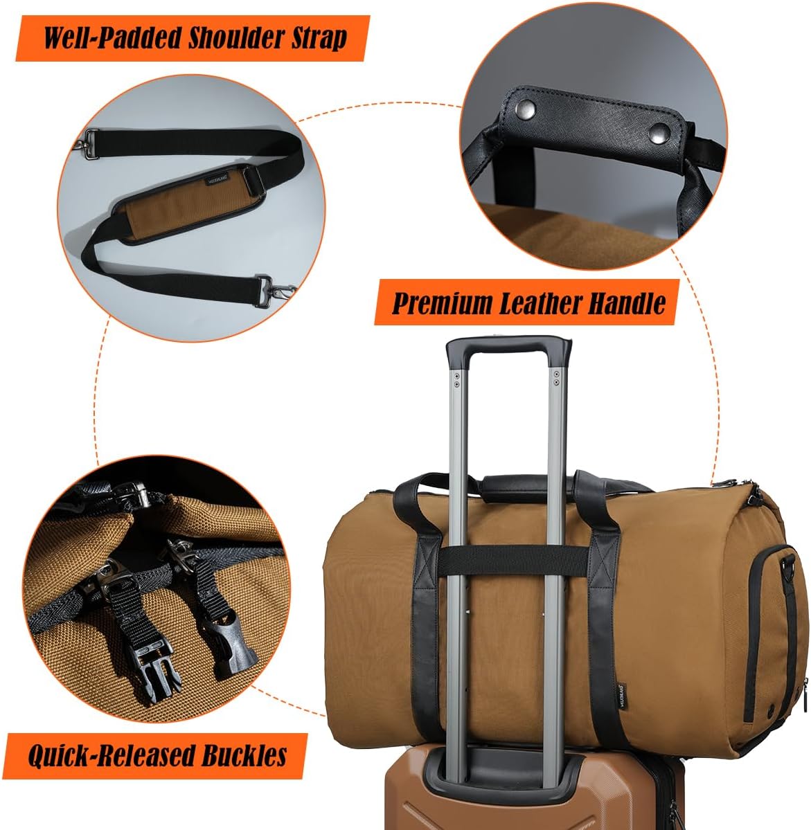 WELKINLAND 2-Suit Garment Duffle Bags for Travel Men, 60L-Large Carry on Garment Duffel Bag