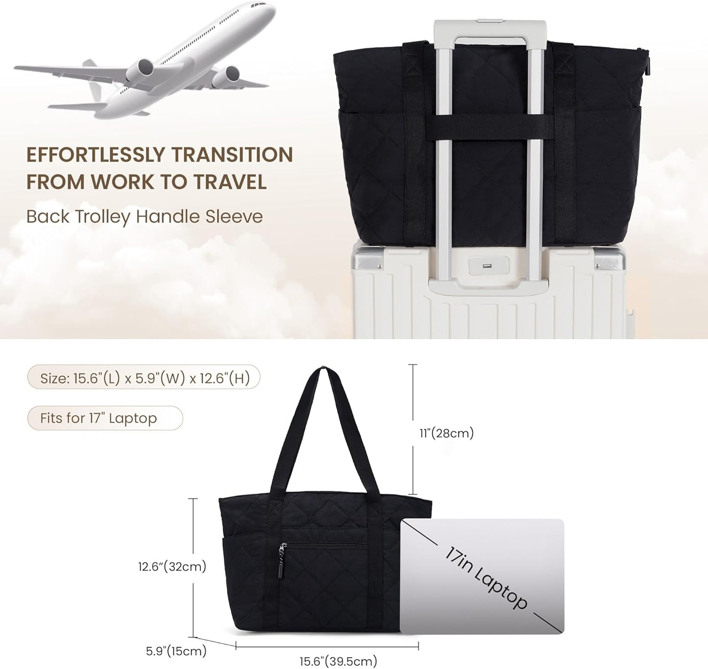 befen Laptop Tote Bag for Women Work, Travel Tote Bags Nurse Puffer Quilted Handbags, Lightweight Waterproof Beach Purse